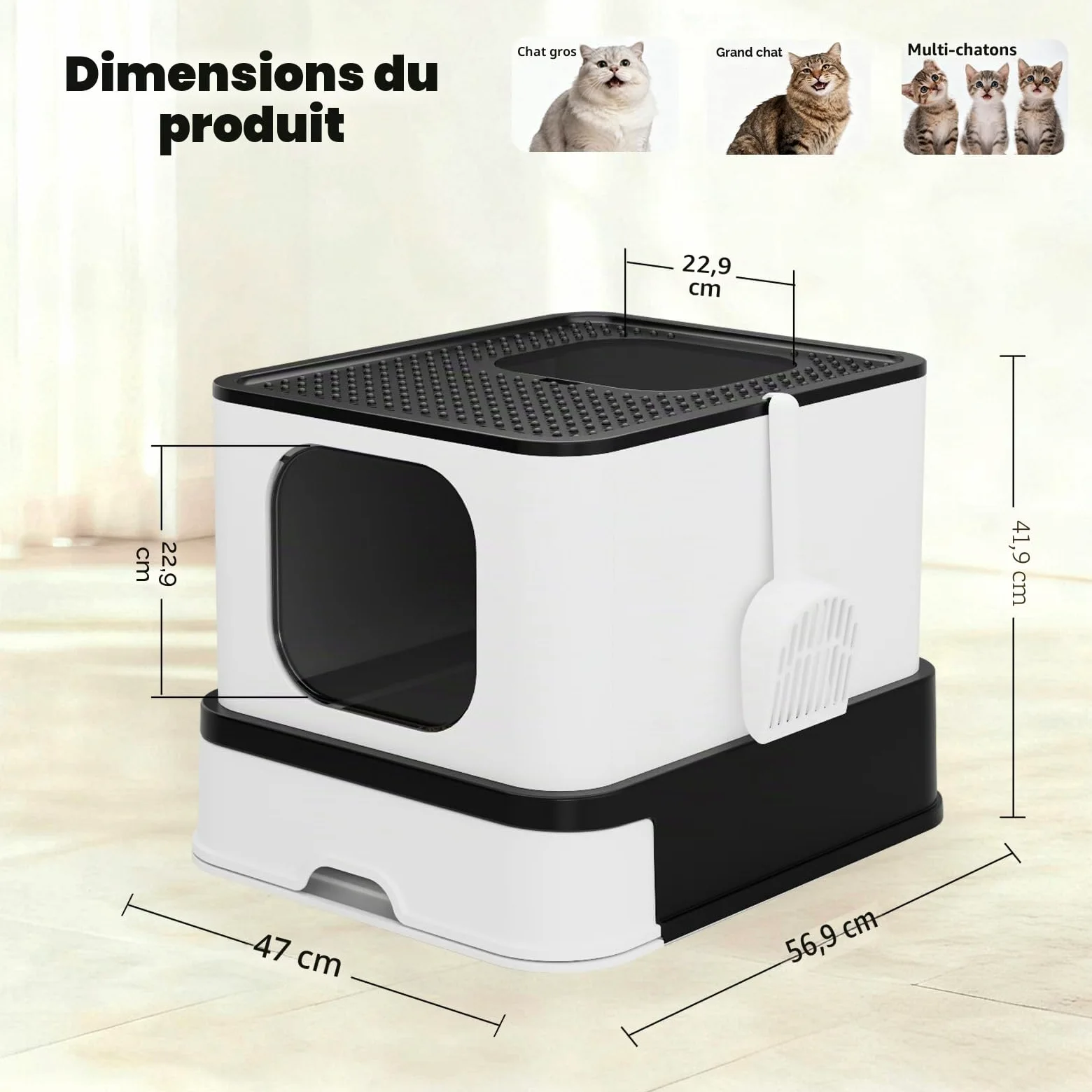Sfozstra Bac à litière fermé en acier inoxydable : étanche, anti-odeurs et sans odeur, pour plusieurs chats, format extra-large – Idéal pour la salle de bain, l'appartement ou le balcon, couleur noire