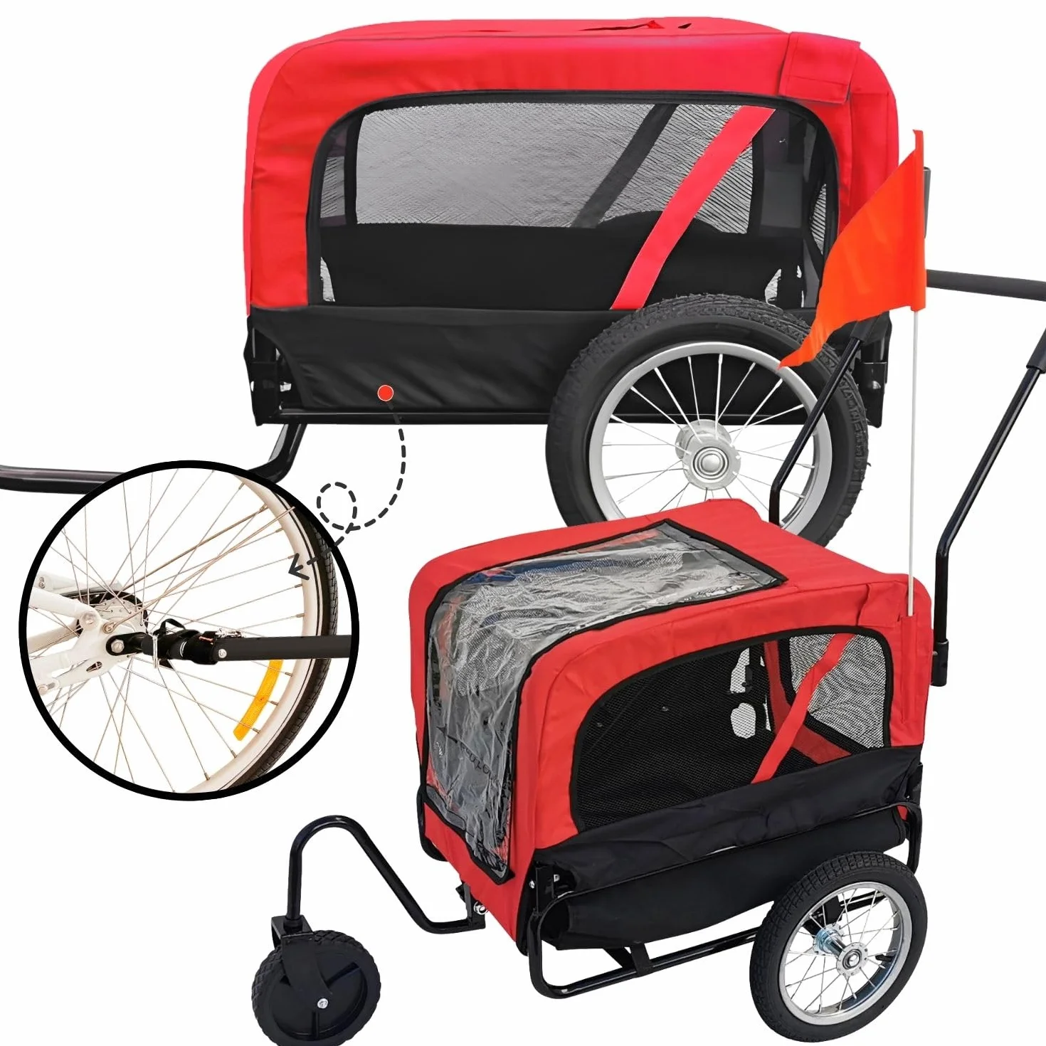 Red Loon Remorque pour chien Mini - Remorque vélo jogger rouge 20kg capacité, attelage universel protection
