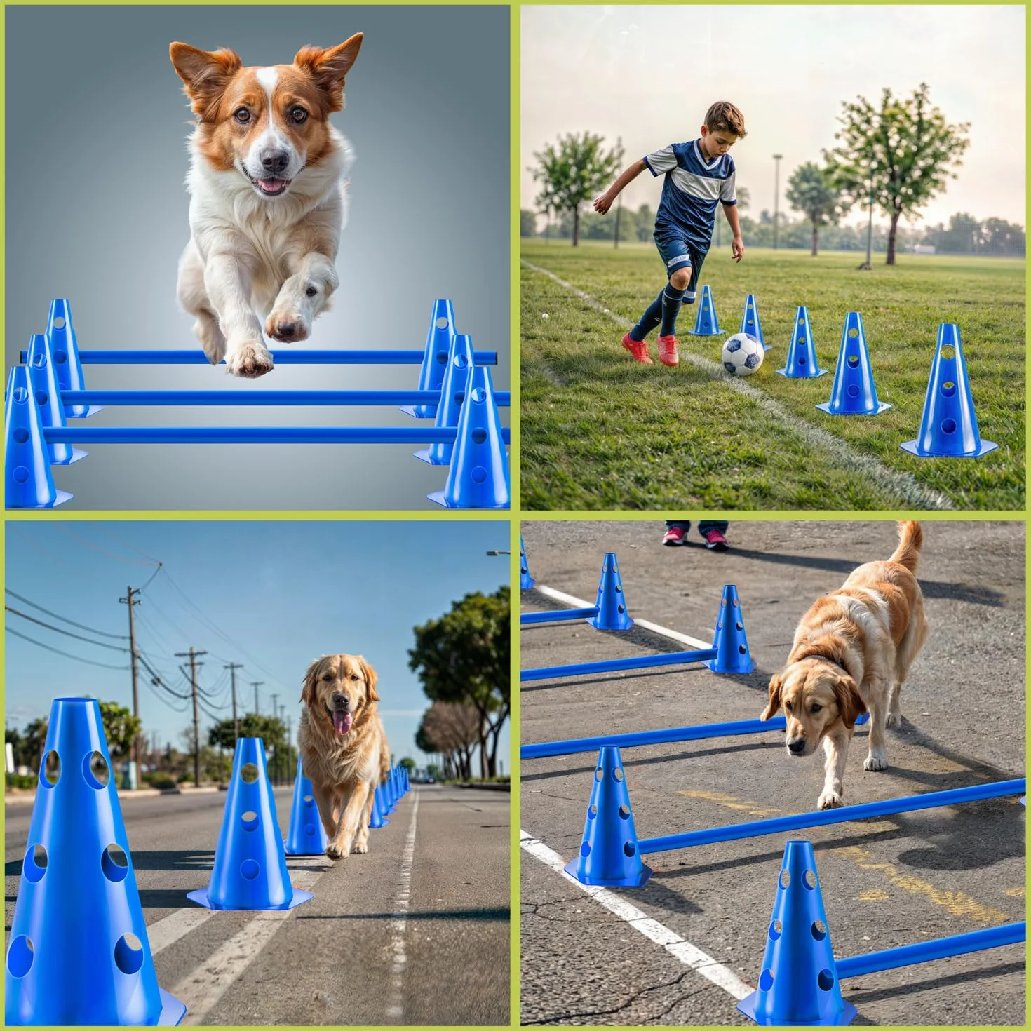 Pets United® Set de haies à enfoncer pour chiens et chevaux - Accessoires d'entraînement d'agilité avec barre et cônes stables (3 Sets)