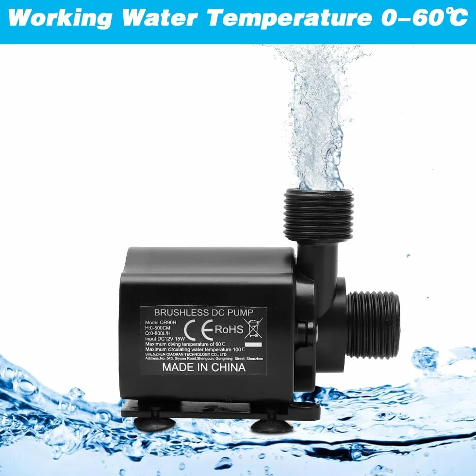 Pompe à eau 12V 800 l/h 5 vitesses 5 m pour bassin aquarium fontaine