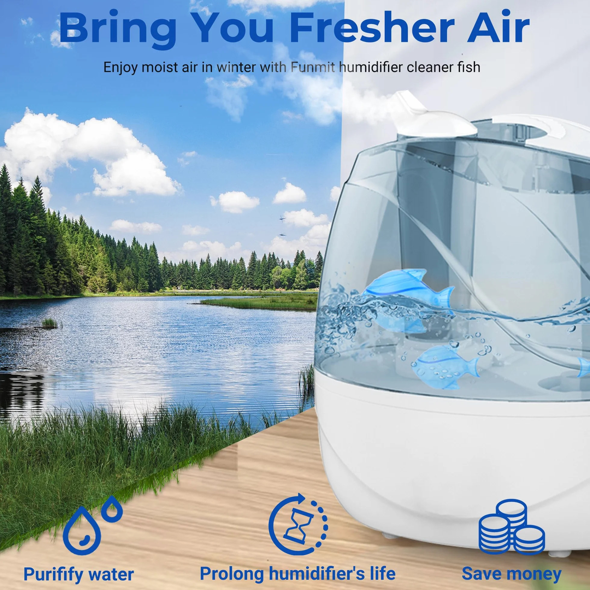 Lot de 6 humidificateurs de nettoyage pour poissons compatibles avec aquariums - Bleu