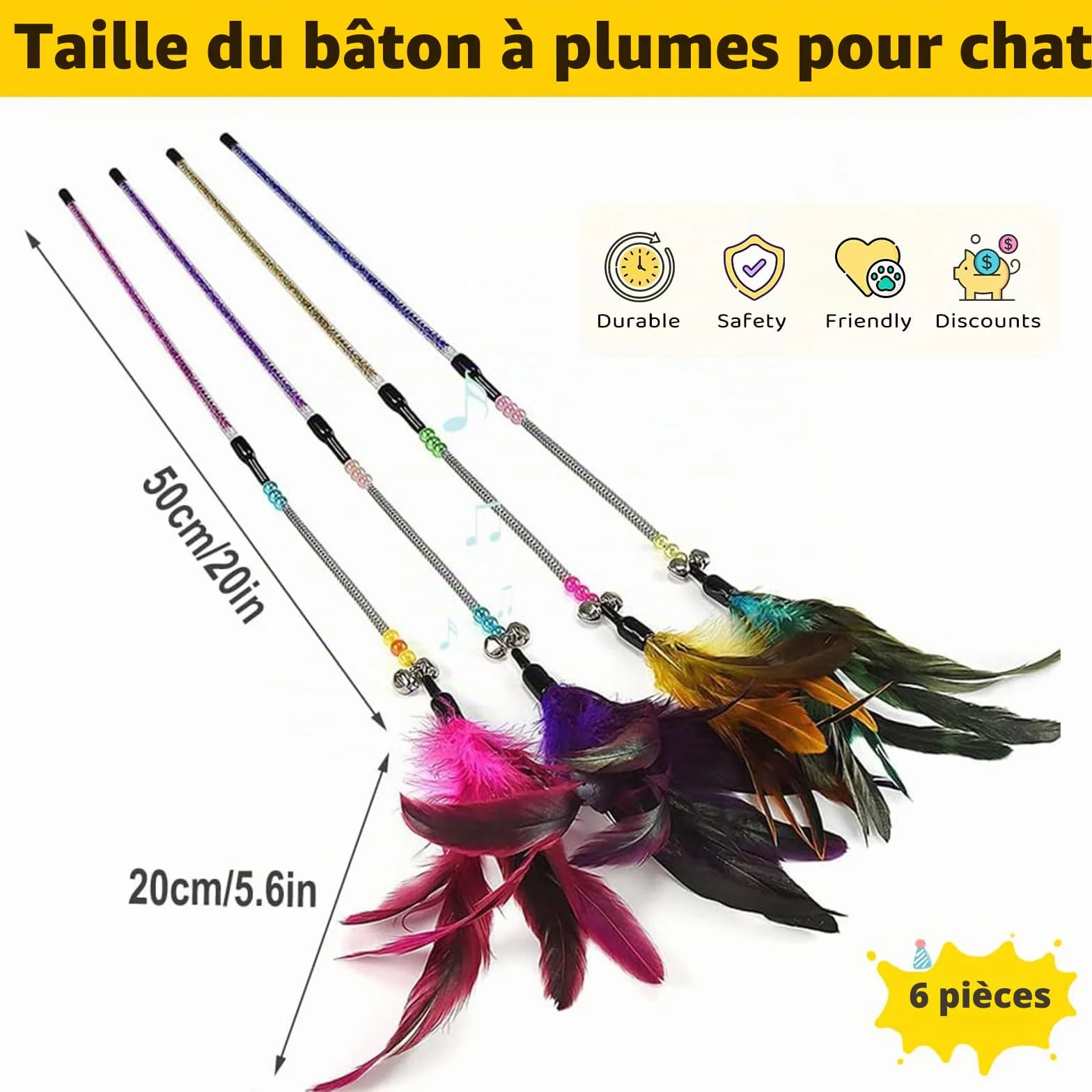 AIDIYA Jouets pour Chat avec Plumes et Baguette Lot de 6