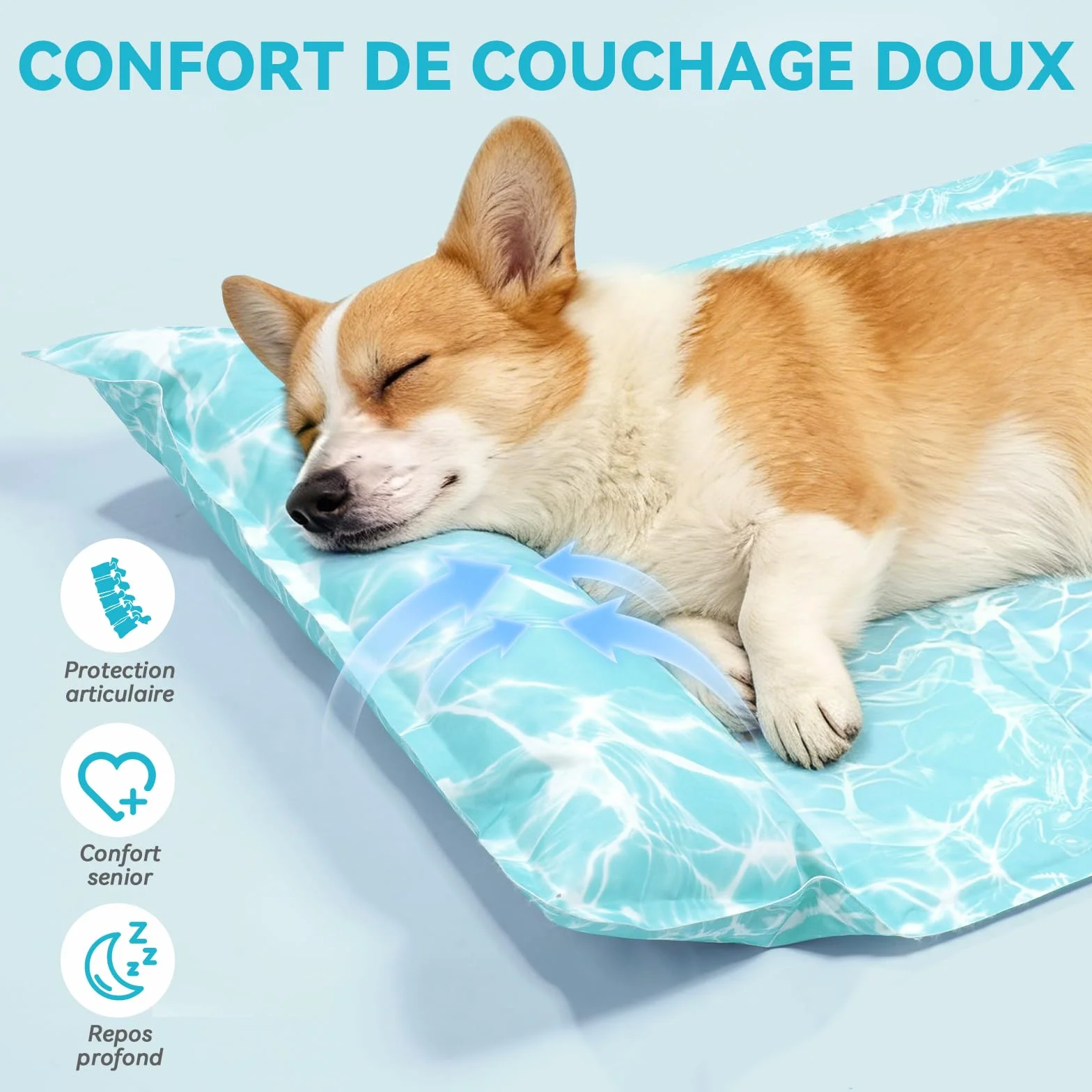 Pawtasy Tapis Rafraîchissant pour Chien XL 100x60 cm, Gel Auto-Rafraîchissant, Étanche