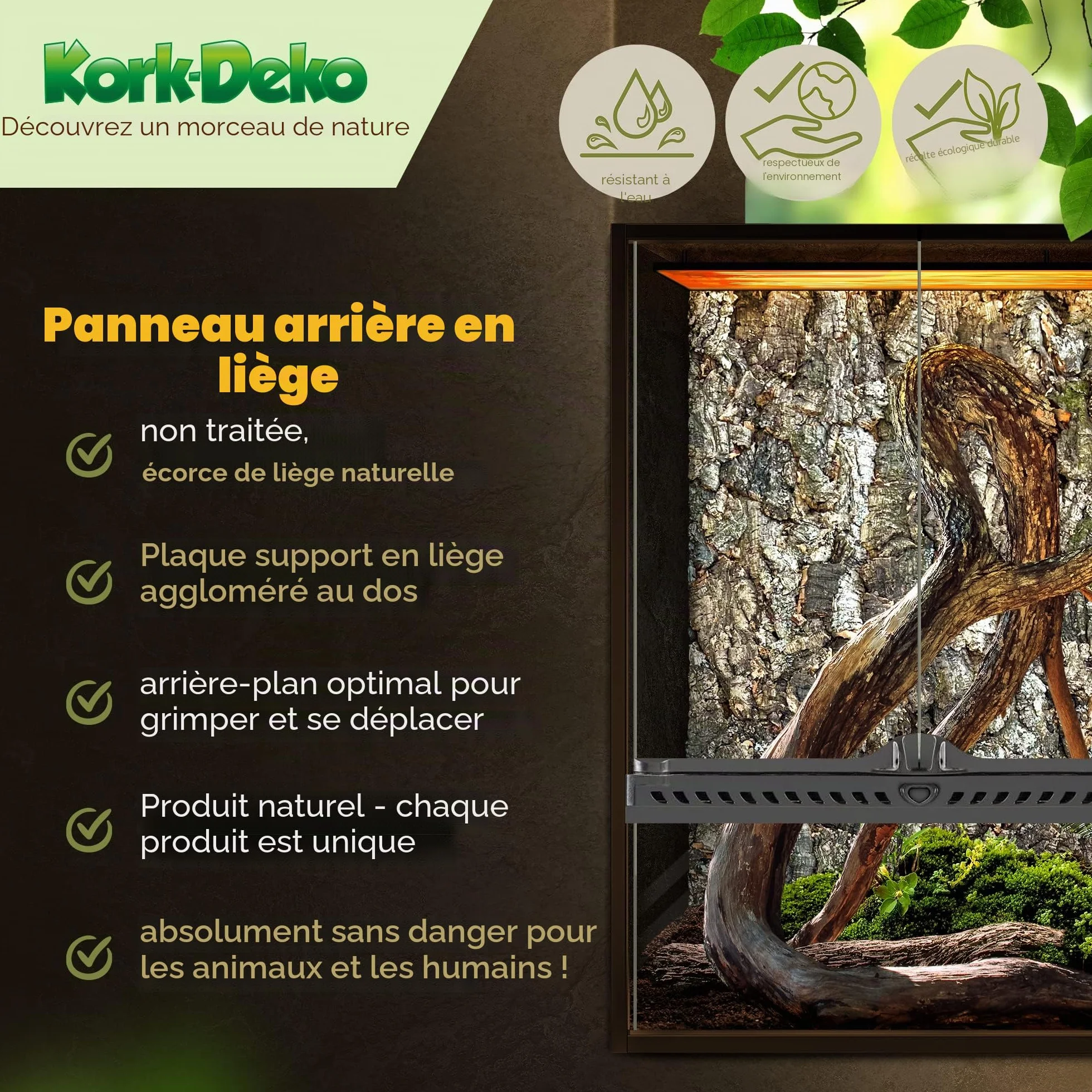 Paroi arrière XL en liège 3D pour Terrarium 90 x 60 cm