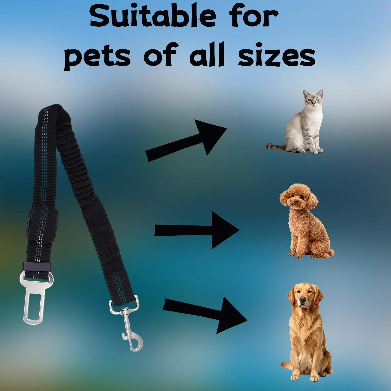 Sangle de Sécurité pour Chien avec Amortisseur Élastique, Mousqueton Solide et Longueur Réglable, Compatible avec Toutes Les Voitures pour Chien et Chat, pour Un Voyage Sûr