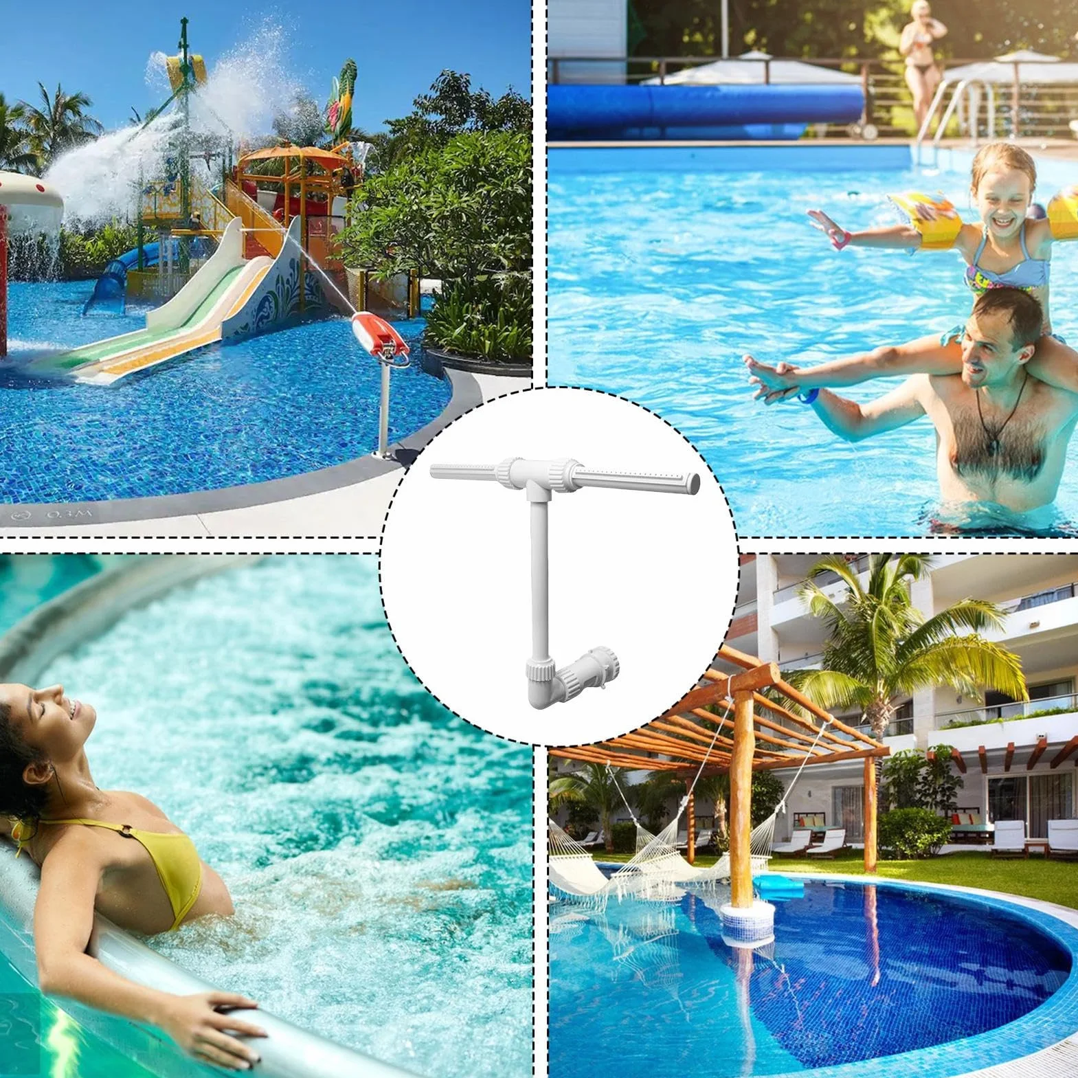 Fontaine De Piscine Réglable 2 en 1 Double Cascade Pulvérisateur Accessoires Double Jet Piscine Hors Sol