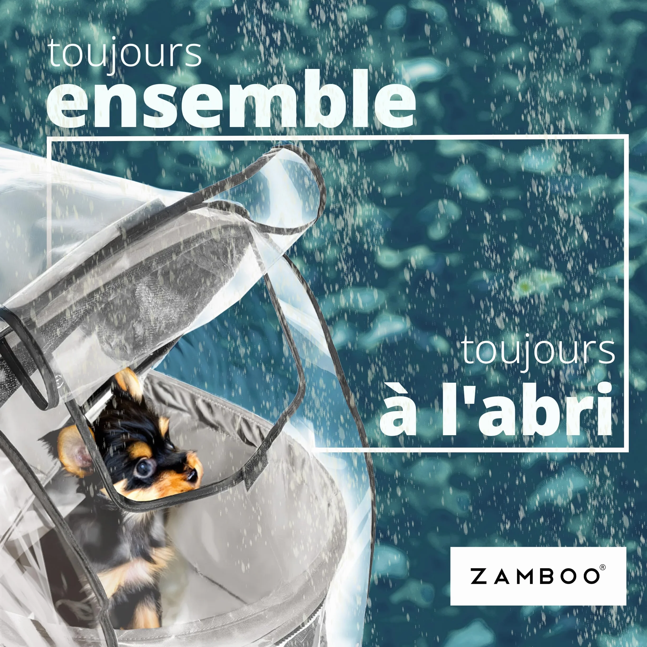 Zamboo Habillage Pluie pour Poussette Chien - Protection Pluie Transparente avec Fenêtre, Compatible TOGfit Pet Roadster