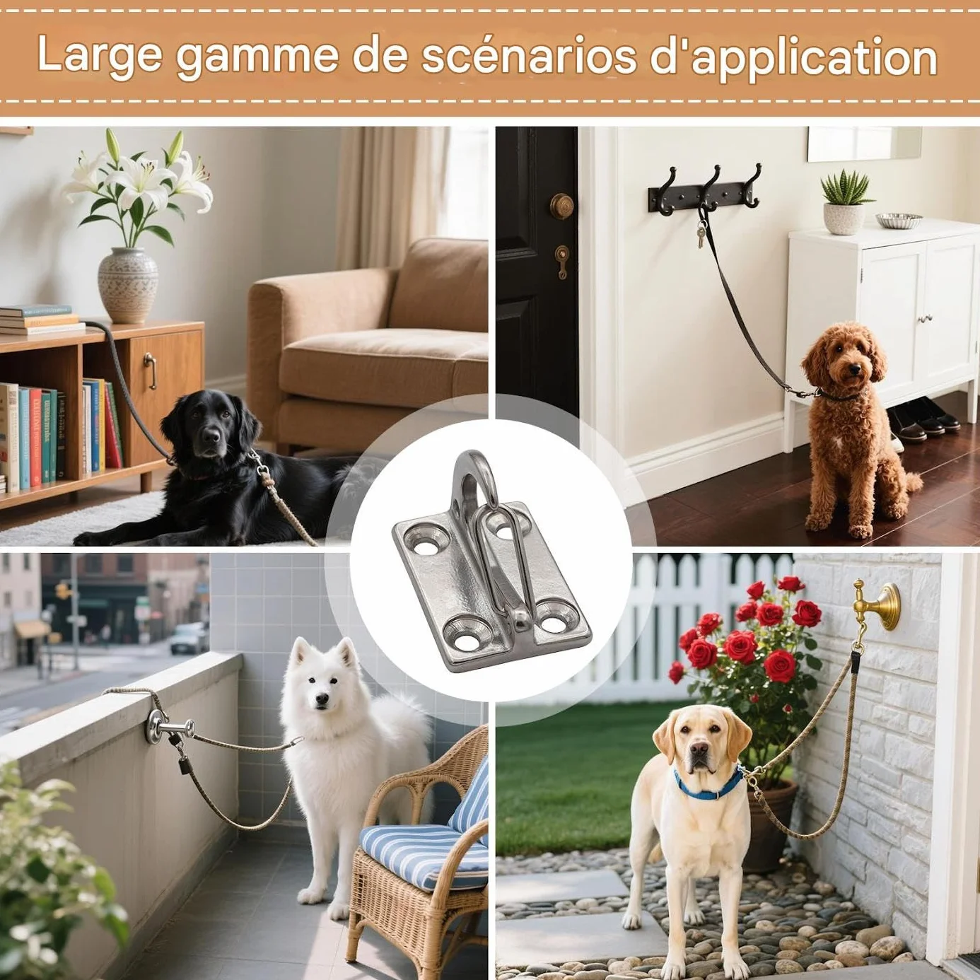 Crochet de Traction pour Chien à Fixer au Mur, Crochet Murale pour Attache Grande Laisse Chien, Accessoires Antirouille pour Animal de Compagnie pour Maison et Garage