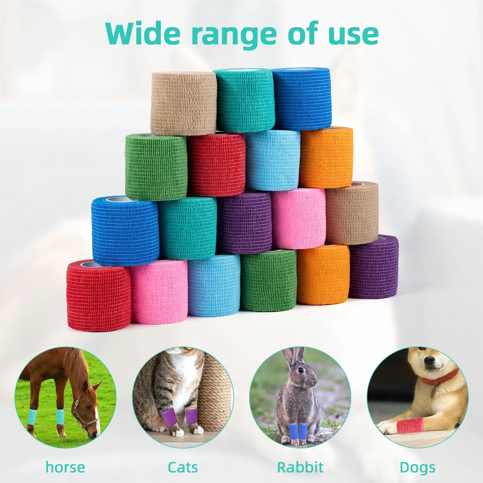 Carehabi Bandage Autoadhésif 18 Rouleaux 5cm x 4.5m Bande Cohesive Multicolore Vétérinaire Élastique Autocollant