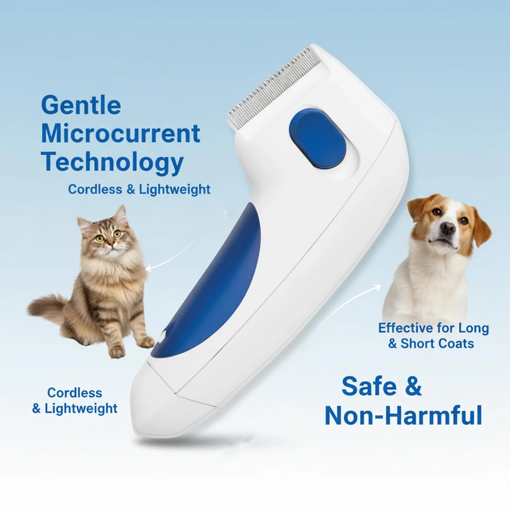 Peigne électrique anti-puces pour chats et chiens, brosse anti-puces rechargeable, outil de toilettage sûr