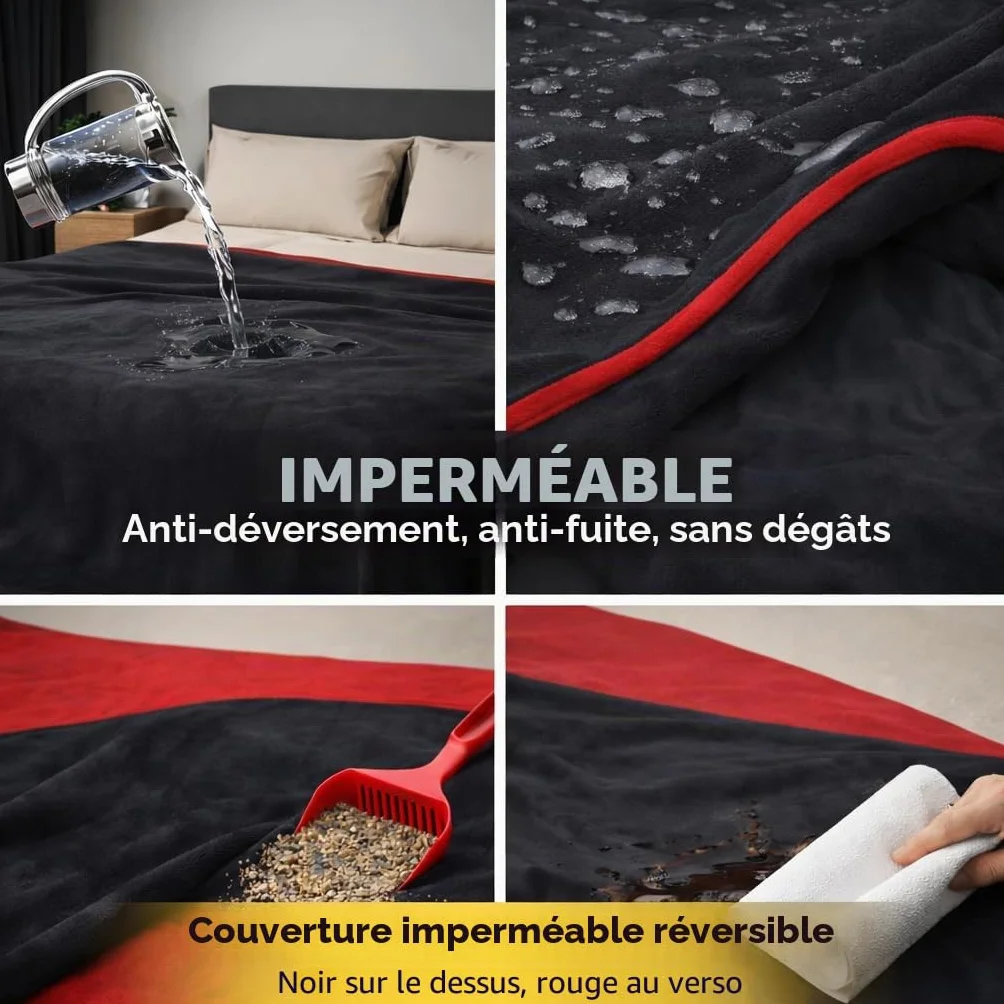 Housse imperméable Bedding Aid réversible anti-éclaboussures flanelle double face rouge passion noir minuit