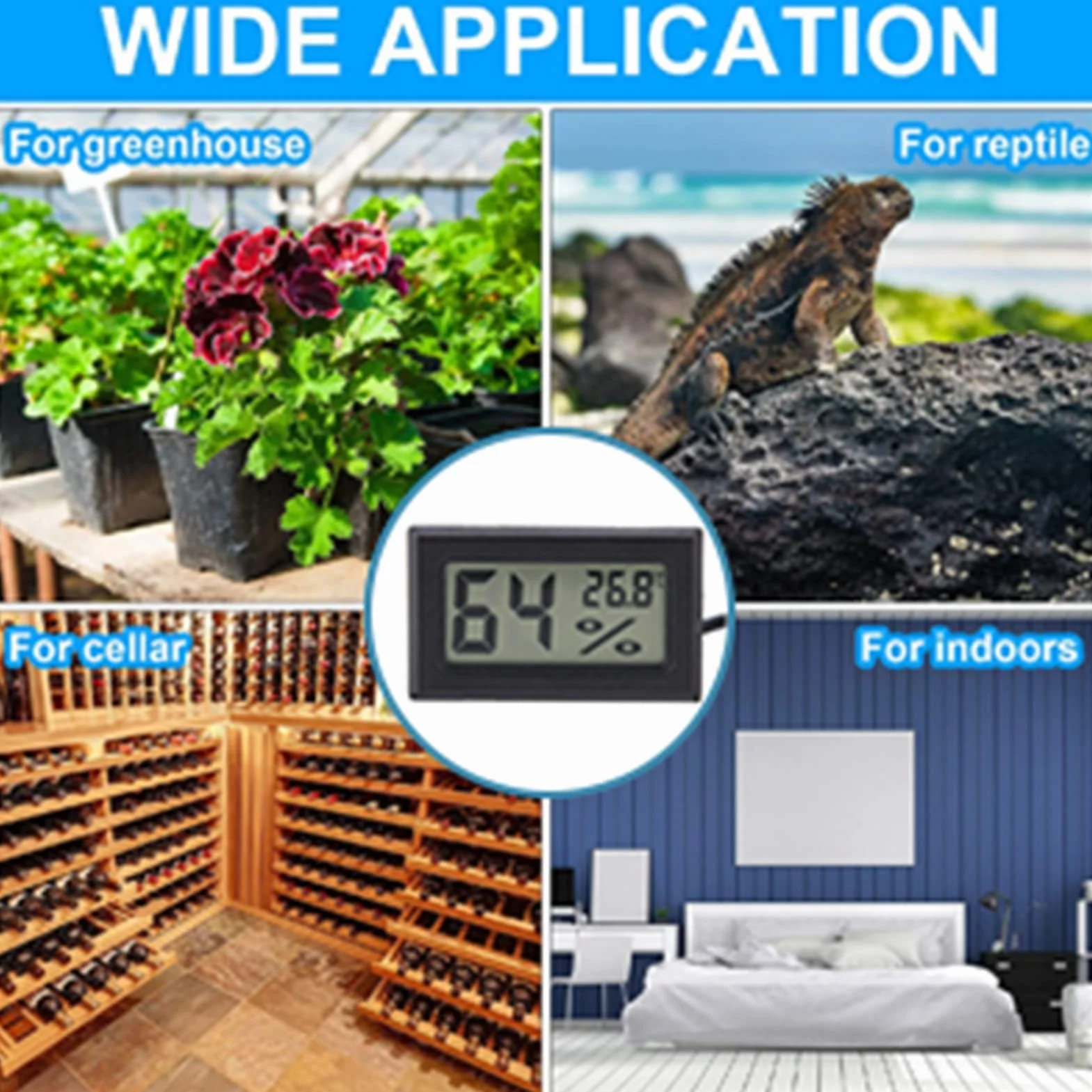Hygromètre Thermomètre LCD avec Sonde Externe pour Incubateurs Aquarium Reptiles