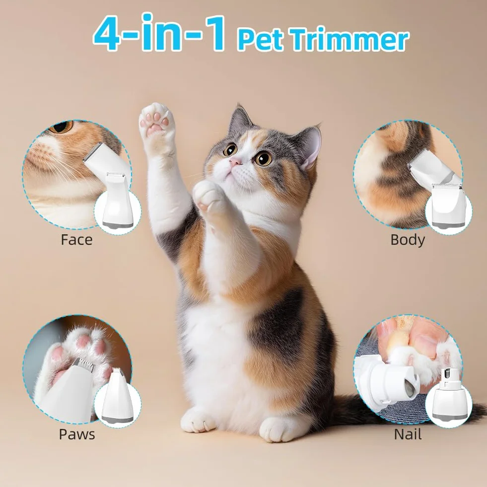 Tondeuse Chat Chien 4 en 1 Silencieuse USB-C avec écran LCD Professionnel