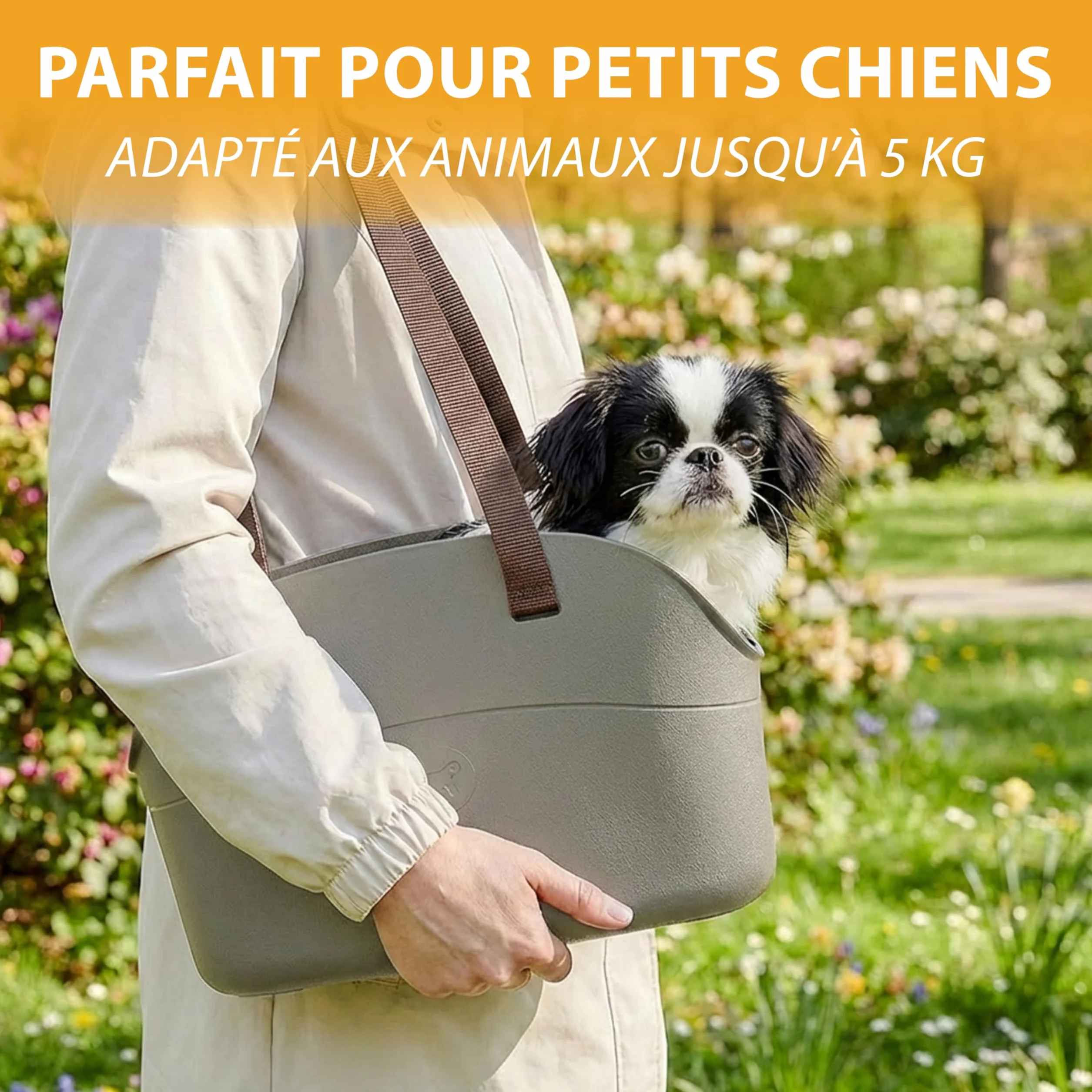 Ferplast Sac pour chiens WITH-ME SMALL caoutchouc EVA poignées réglables ceinture de sécurité 14 x 35 x h 22 cm Taupe