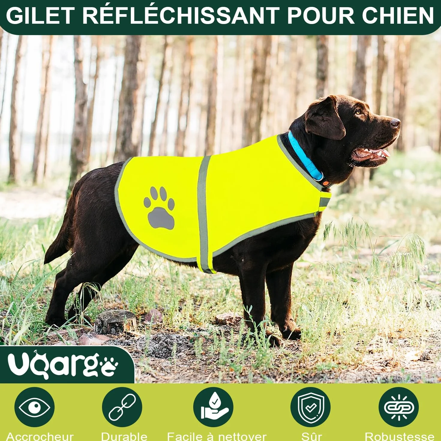Voarge Gilet de Sécurité Réfléchissant pour Chien Haute Visibilité Veste Jaune L