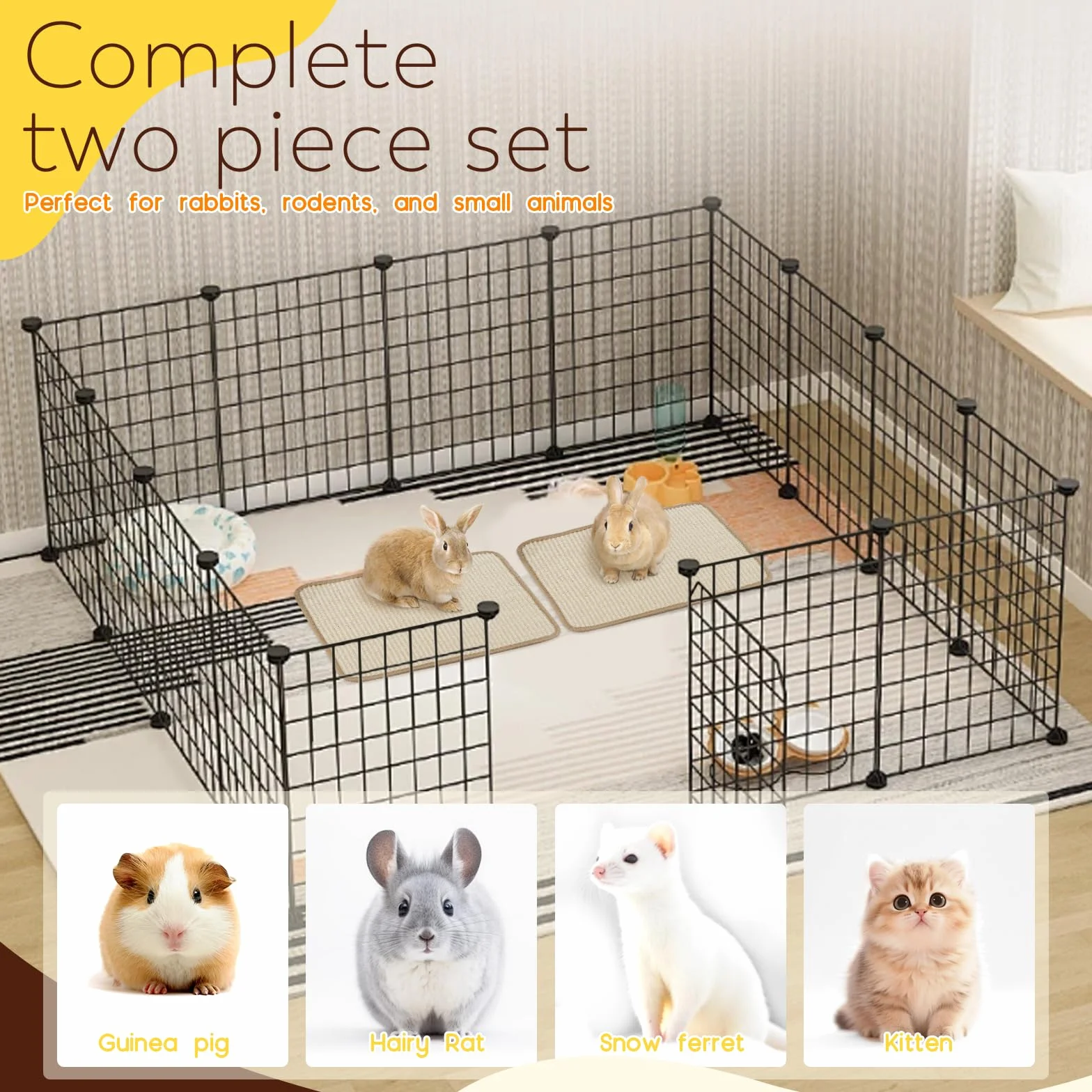 Lot de 2 Tapis Lapin Sisal Soin Griffes Dents Cages Lapin Planches à Gratter Accessoires Rongeurs Protège Canapés