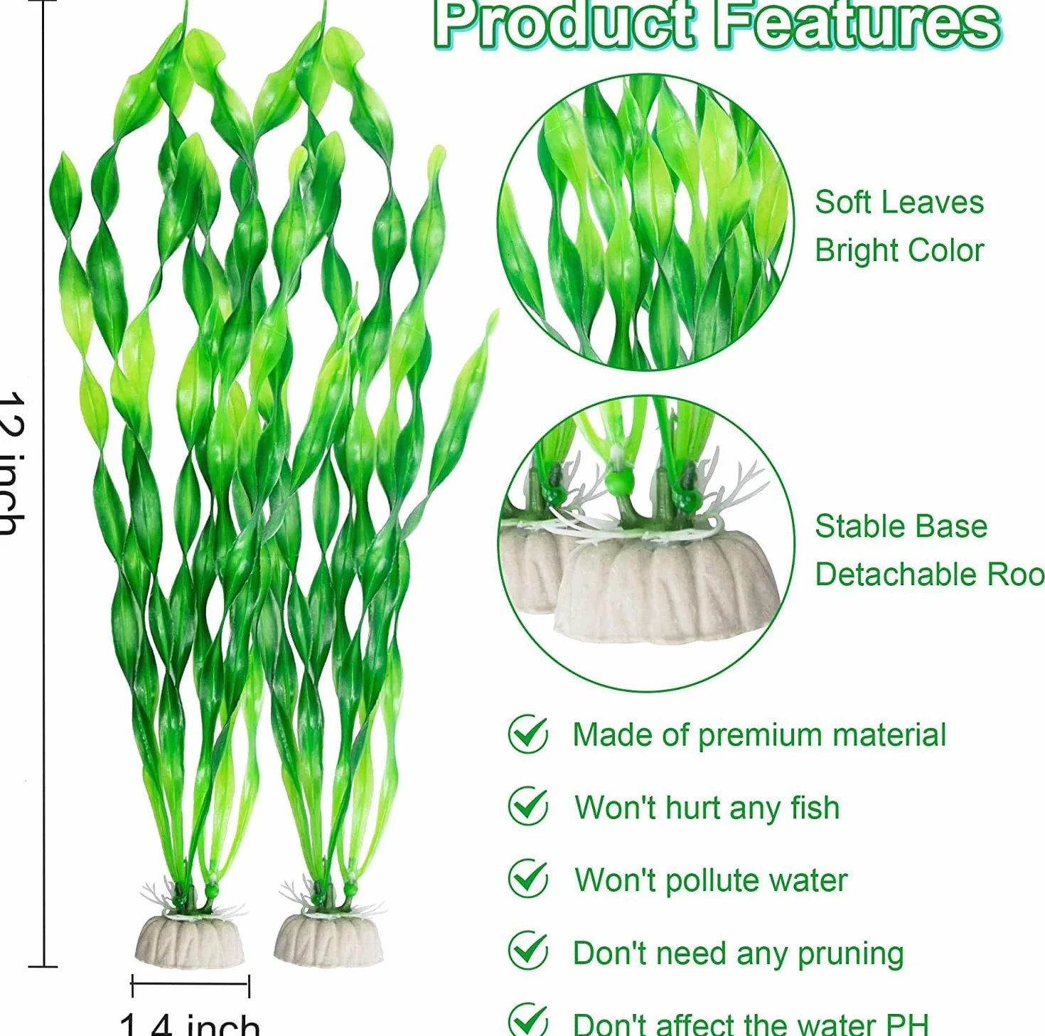 Lot de 5 Plantes Aquarium Artificielles, Base en Céramique, Décoration Poisson pour Aquarium Eau Douce et Eau de Mer