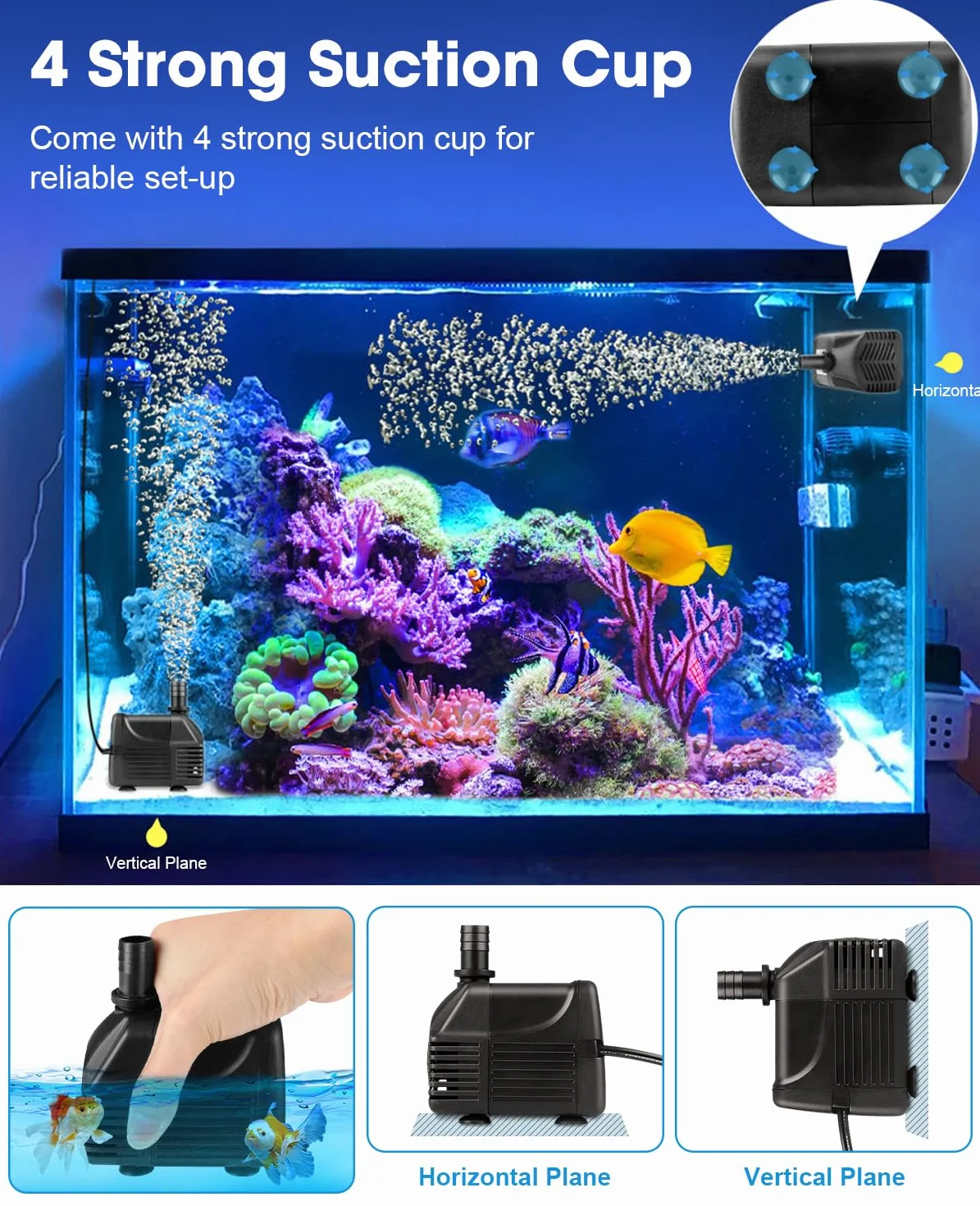 MOSFiATA Pompe à Eau Immergée 25W 1500 L/H Silencieuse Submersible pour Aquarium Fontaine Jardin avec 2 Buses 1,5M Tuyau