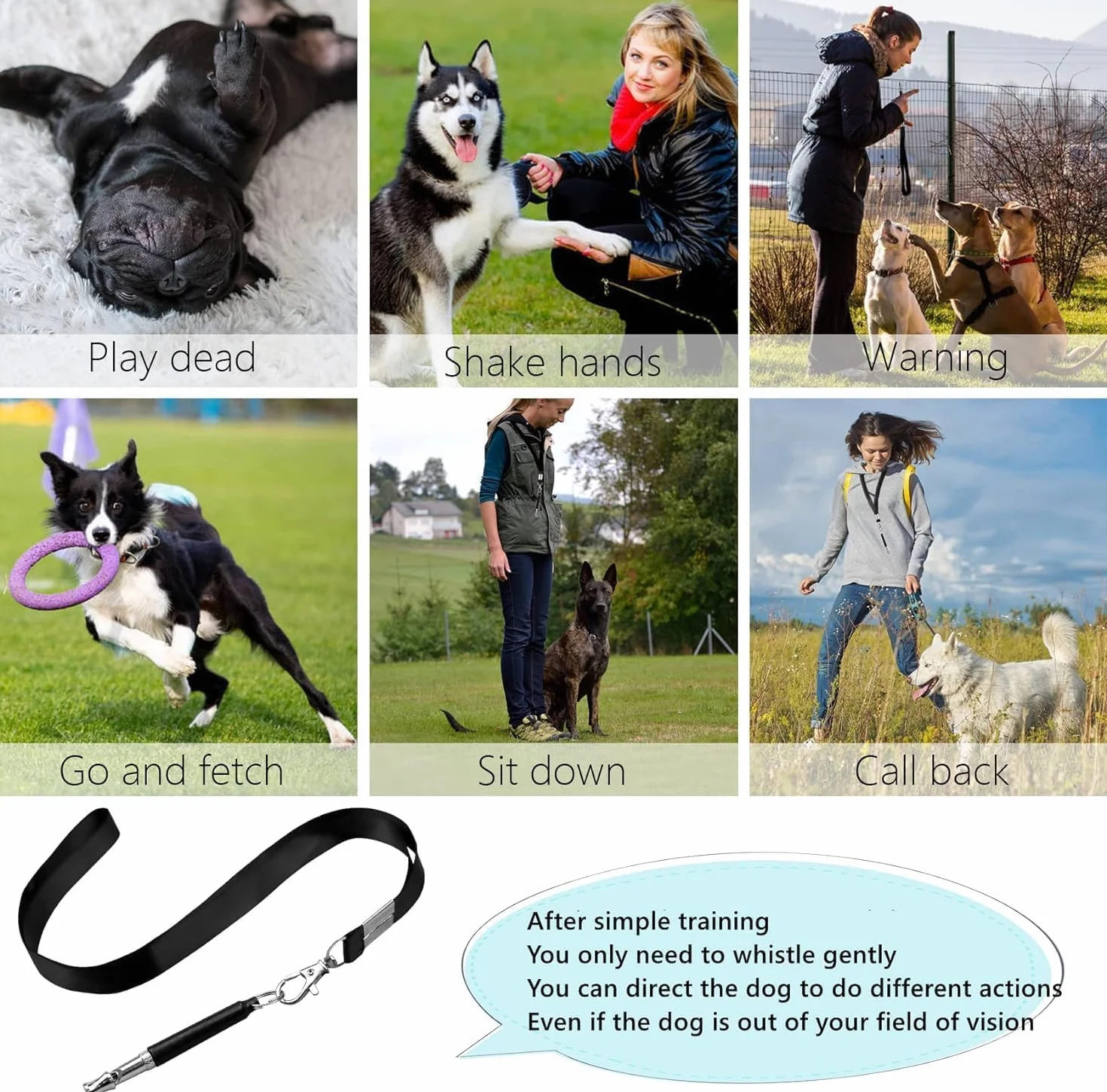 Sifflet Chien Ultrason Anti Aboiement avec Lanière, 2 Paquets, Noir et Blanc