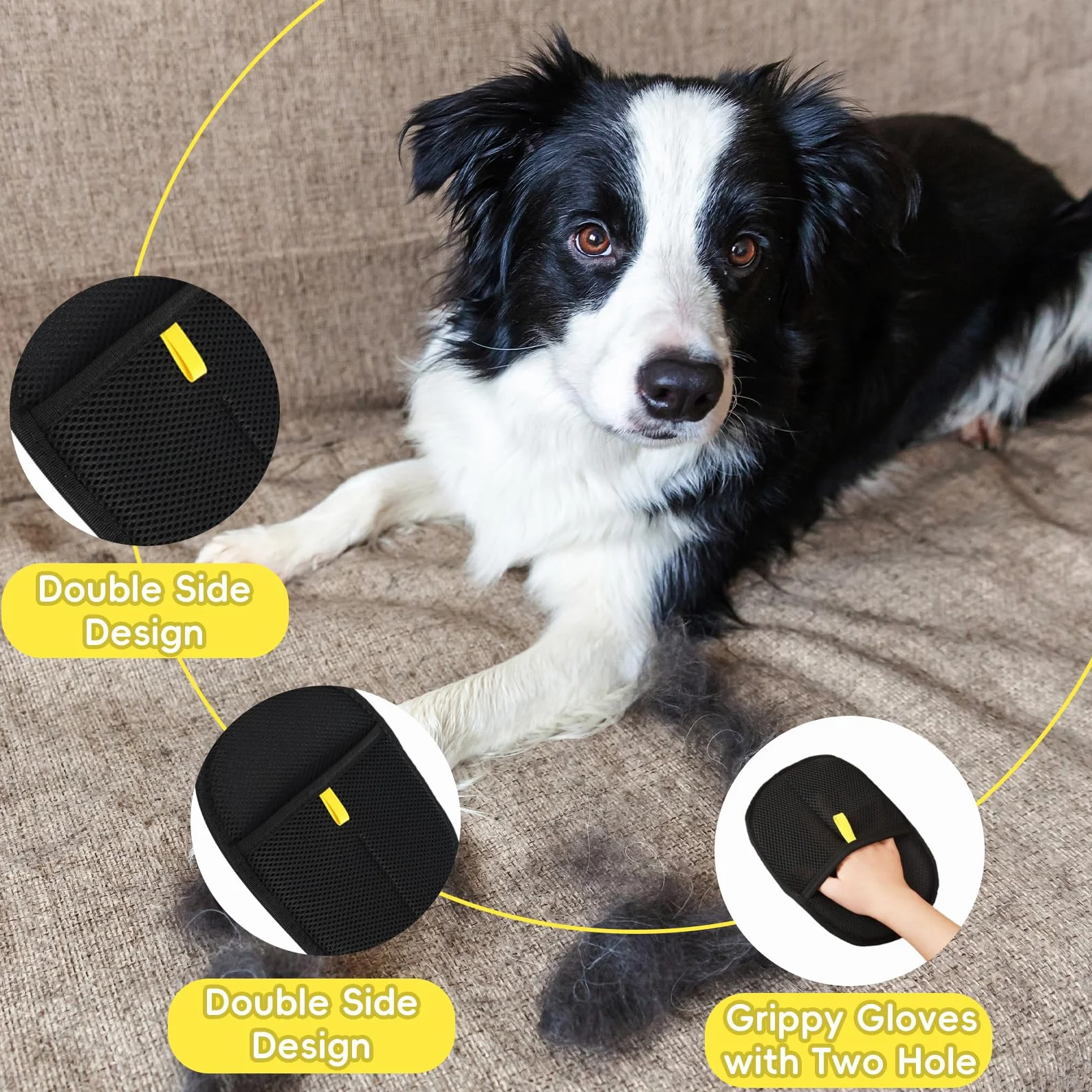 Gant Anti Poils Animaux Brosse Poil Chat 2 Pièces Toilettage