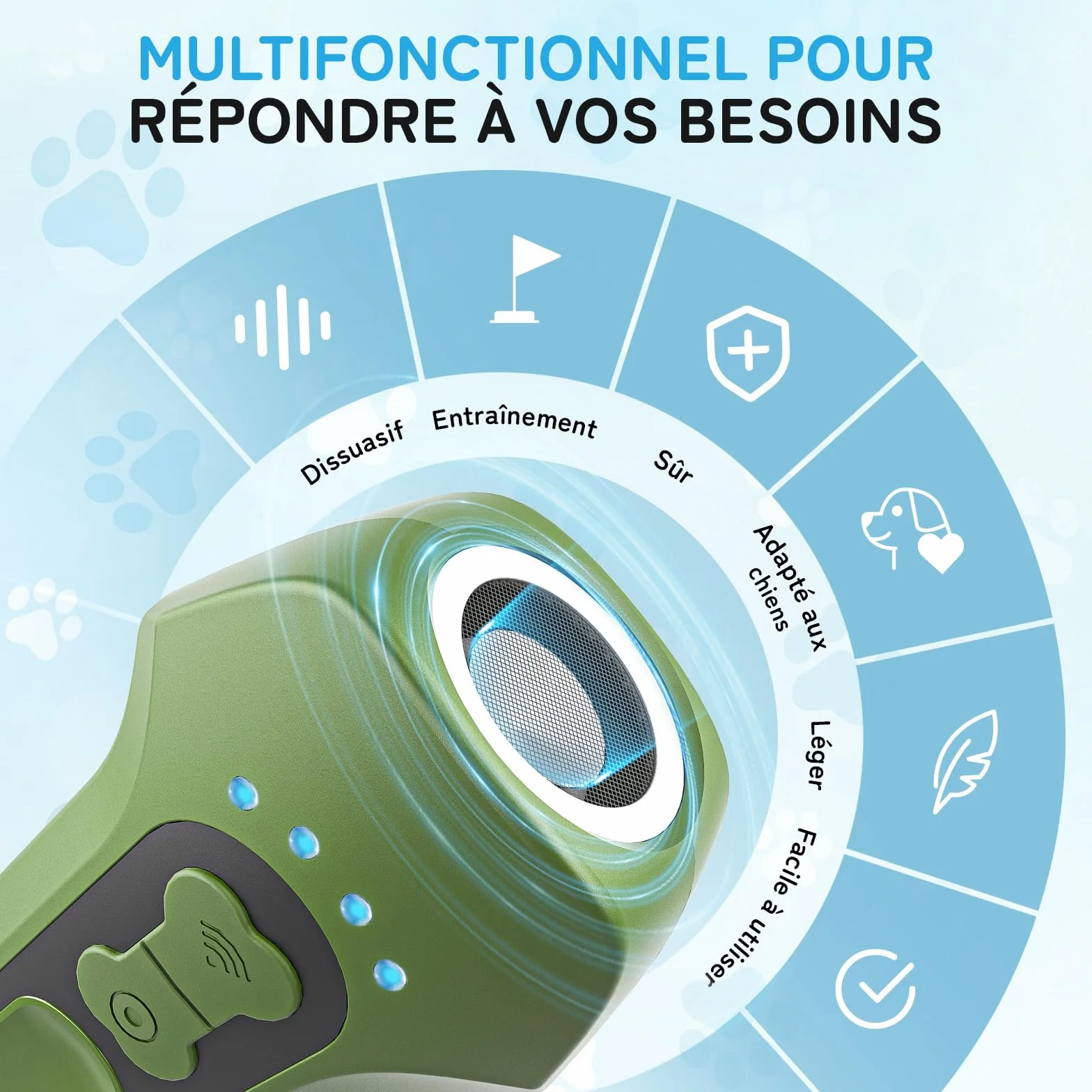 Dispositif Anti Aboiement Chien Ultrasons Portable, Contrôle Aboiements 15m
