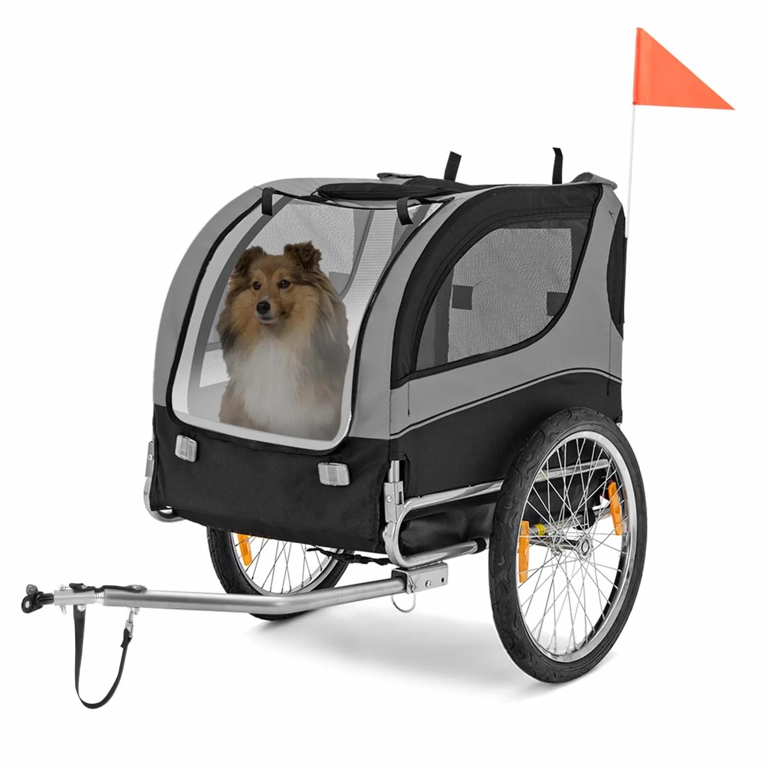 GOPLUS Remorque de Vélo pour Chien, Chariot Pliable, Charge Max. 40 kg, Gris