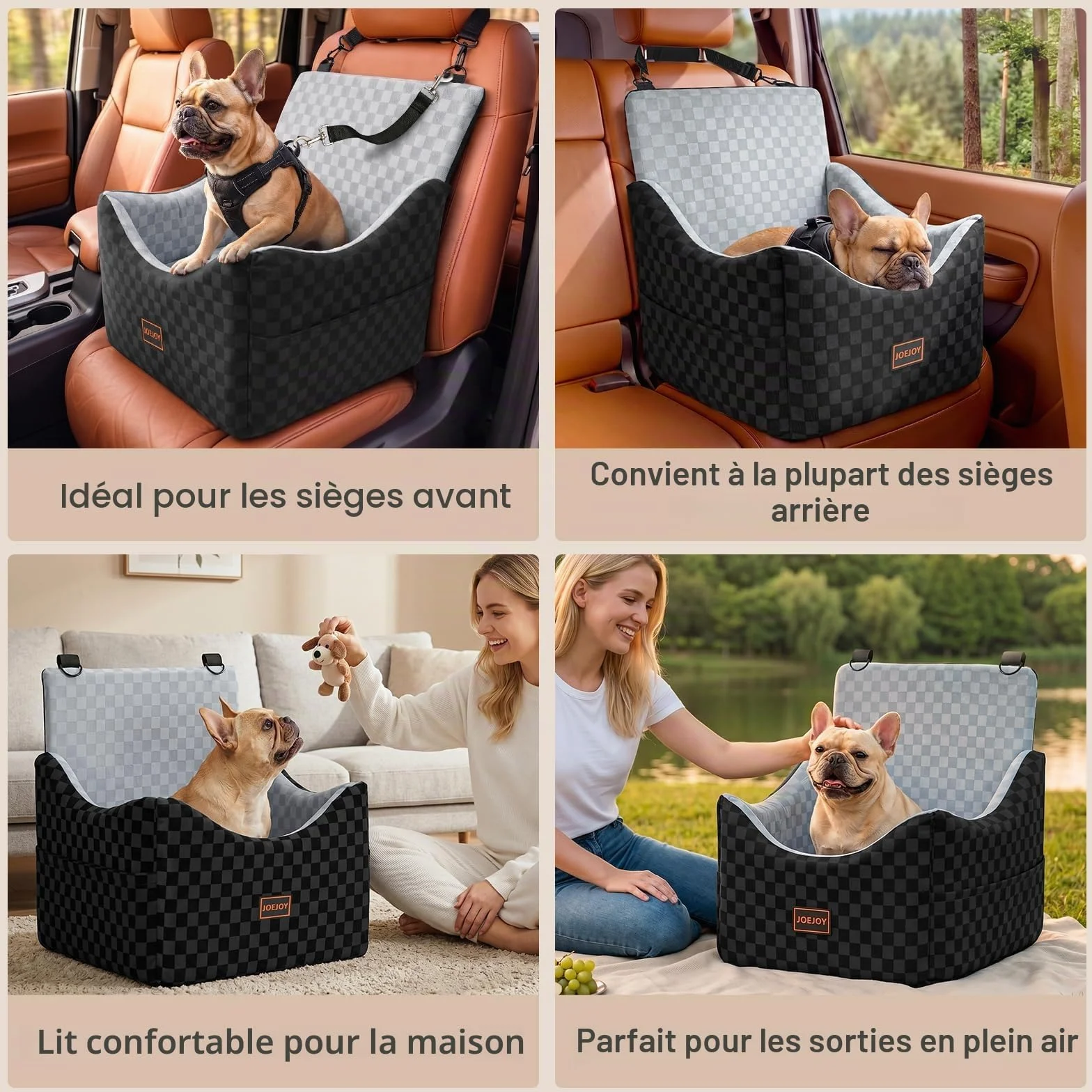 Siège Auto Chien Extra Stable pour Petite à Moyenne Taille, Mousse à Mémoire de Forme, Housse Lavable, Coussin Double Face