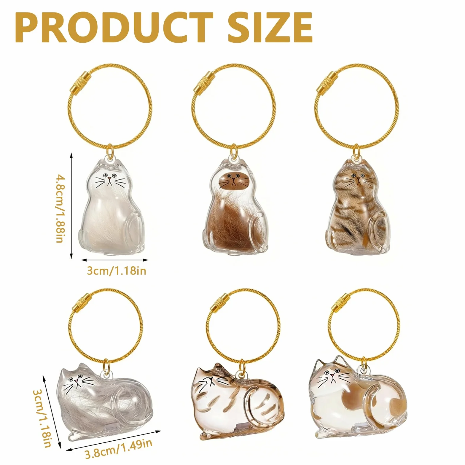 Lot de 6 porte-clés en poils de chat, boîte de rangement transparente, cadeau commémoratif créatif