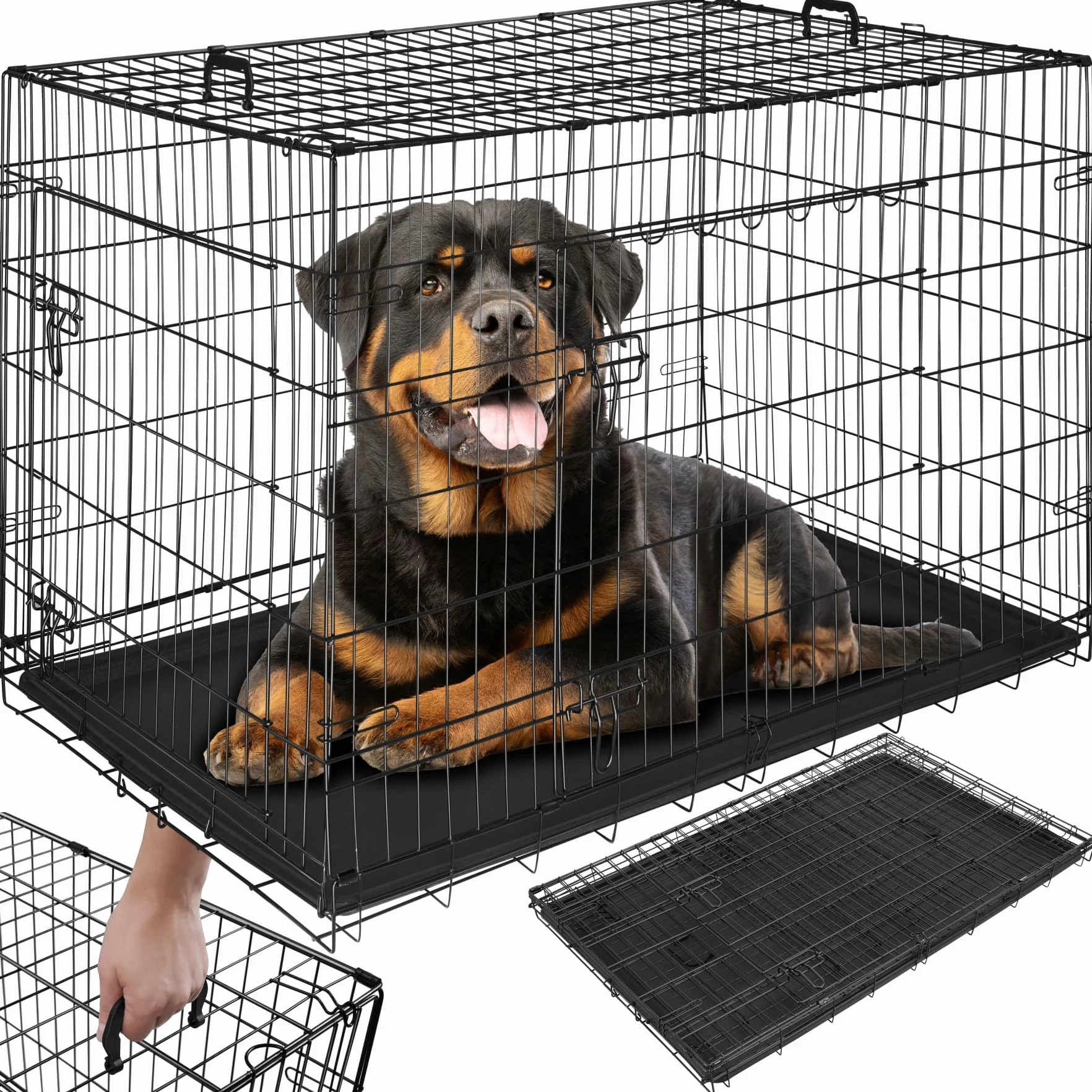 tectake Cage pour Chien Pliable Robust Caisse de Transport Taille XL 121,5x75,5x80,5cm 2 Portes double verrouillage