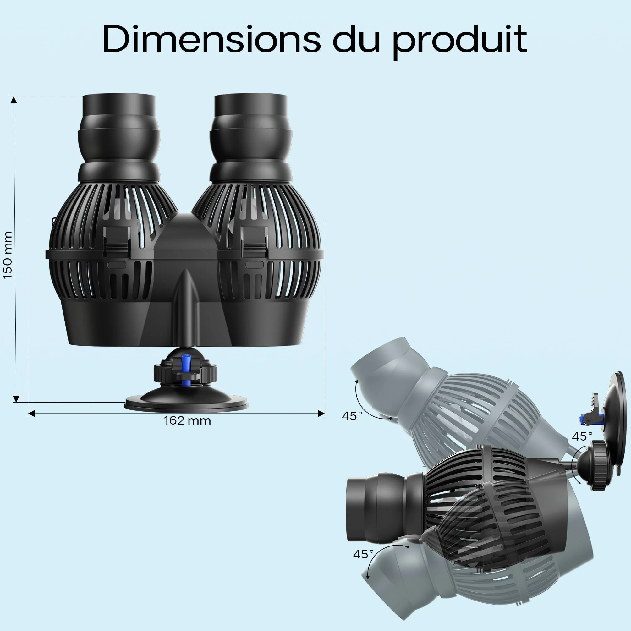 SunSun JVP-202A Pompe de brassage double Wavemaker 12000 l/h 24 W fixation par ventouse pompe de circulation aquarium