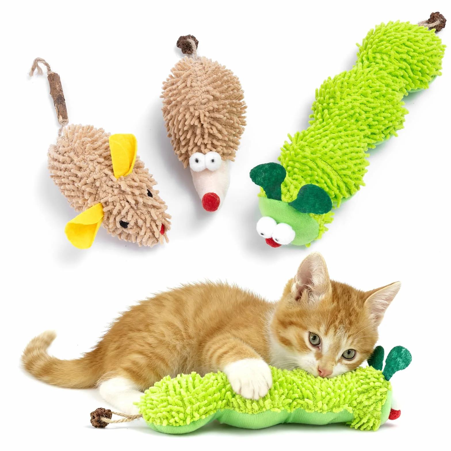 Jouet interactif en peluche pour chat herbe à chat résistant aux morsures chenille souris hérisson