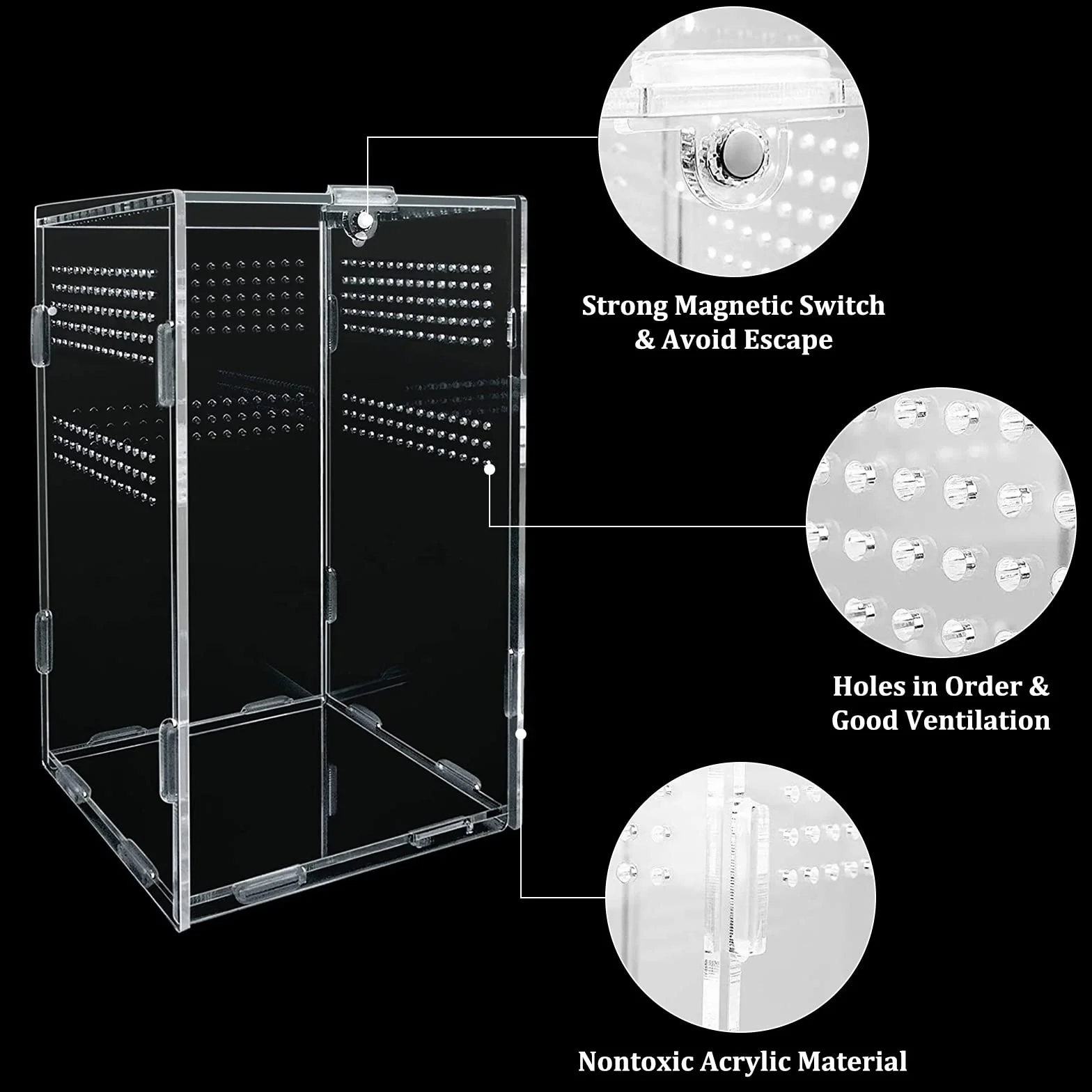 Boîte d'alimentation en Acrylique pour Reptiles 12x12x20cm avec Trous d'air pour lézard, araignée