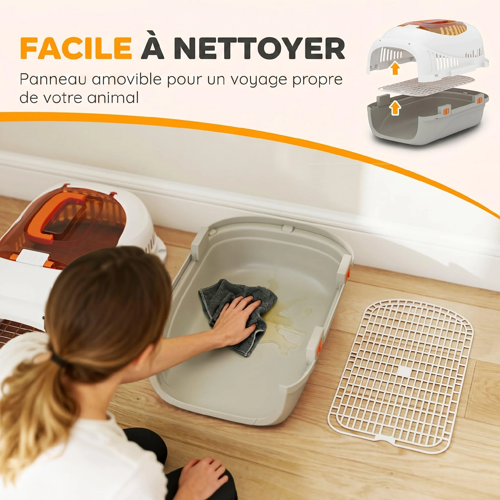 PawHut Caisse de Transport Chat et Chien jusqu'à 4 kg, 49 x 32 x 31 cm, Gris et Crème