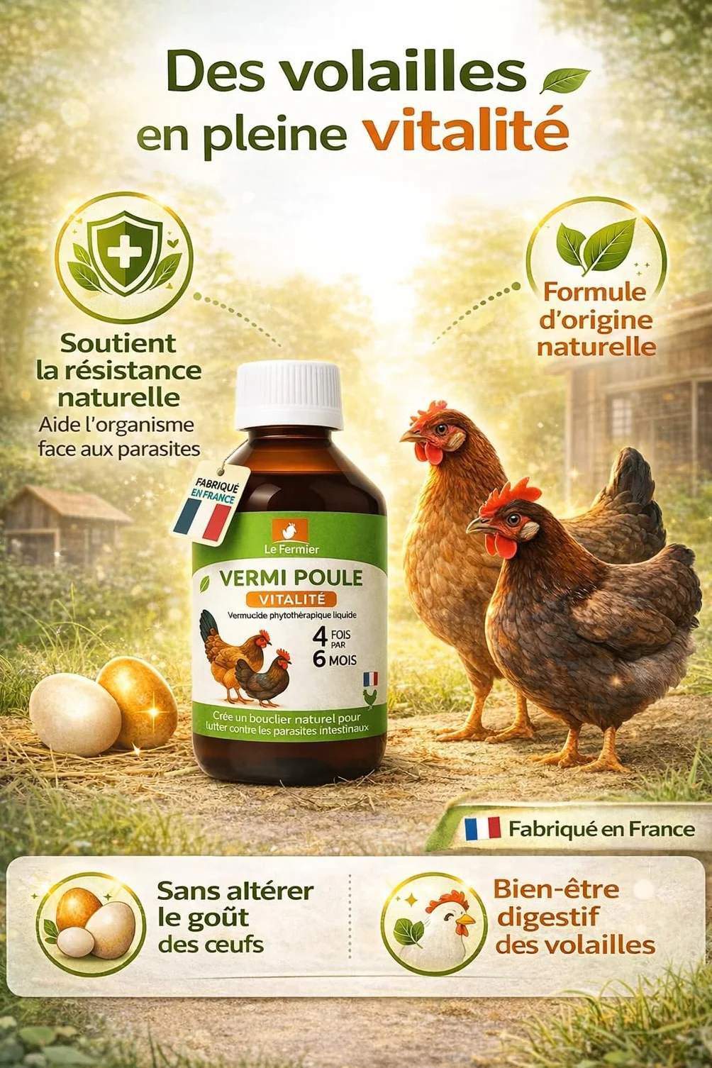 Vermipoule 500 ML Vermifuge Naturel Poules Volailles Défense Contre Parasites Internes Complément Alimentaire Liquide