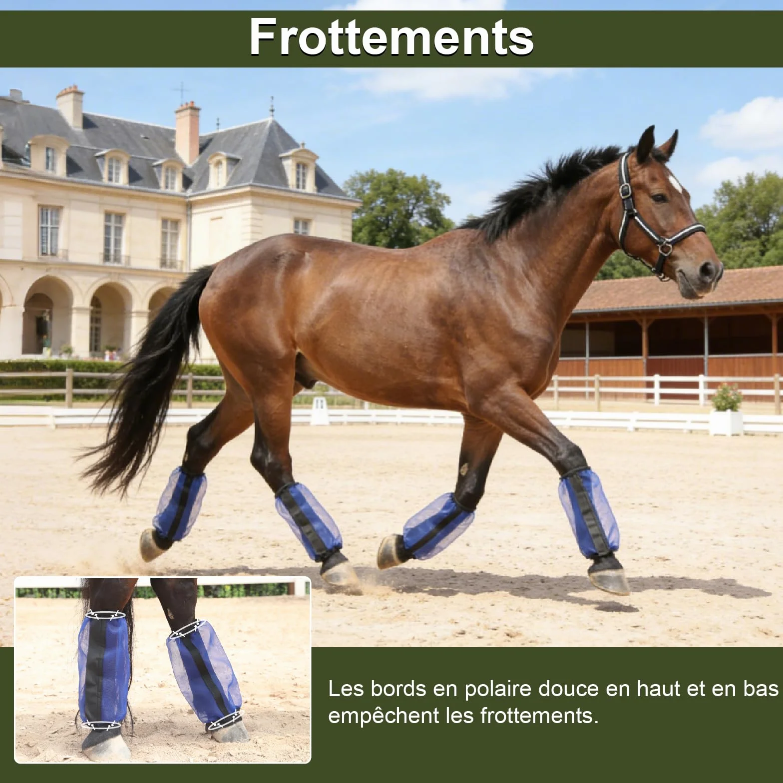 Guêtres pour Chevaux Lot de 4, Maille Ultra Légère Respirante, Antidérapantes, Bleu Royal