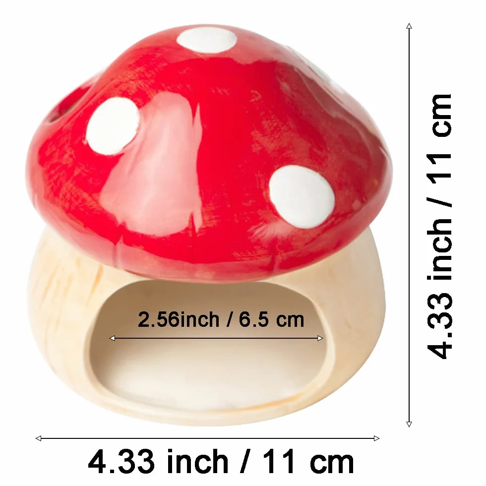 Maison de Hamster en Céramique, Cachette Champignon avec Gamelle, Refuge Frais pour Hamsters Nains, Gerbilles, Souris et Hamsters Dorés (Pet Nest+Pet Bowl)