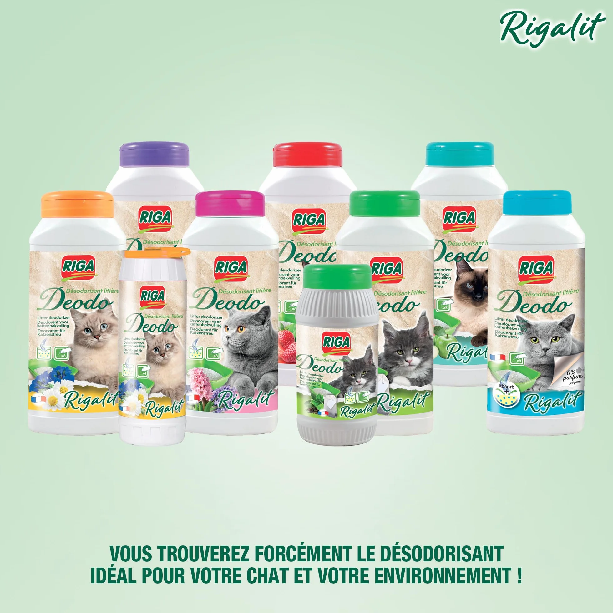 RIGA - Rigalit Déodo - Désodorisant Litière Chat - Parfum Floral - Neutralise Odeurs Et Bactéries - Prolonge Durée De La Litière - Rafraichit L'Atmosphère - 750g