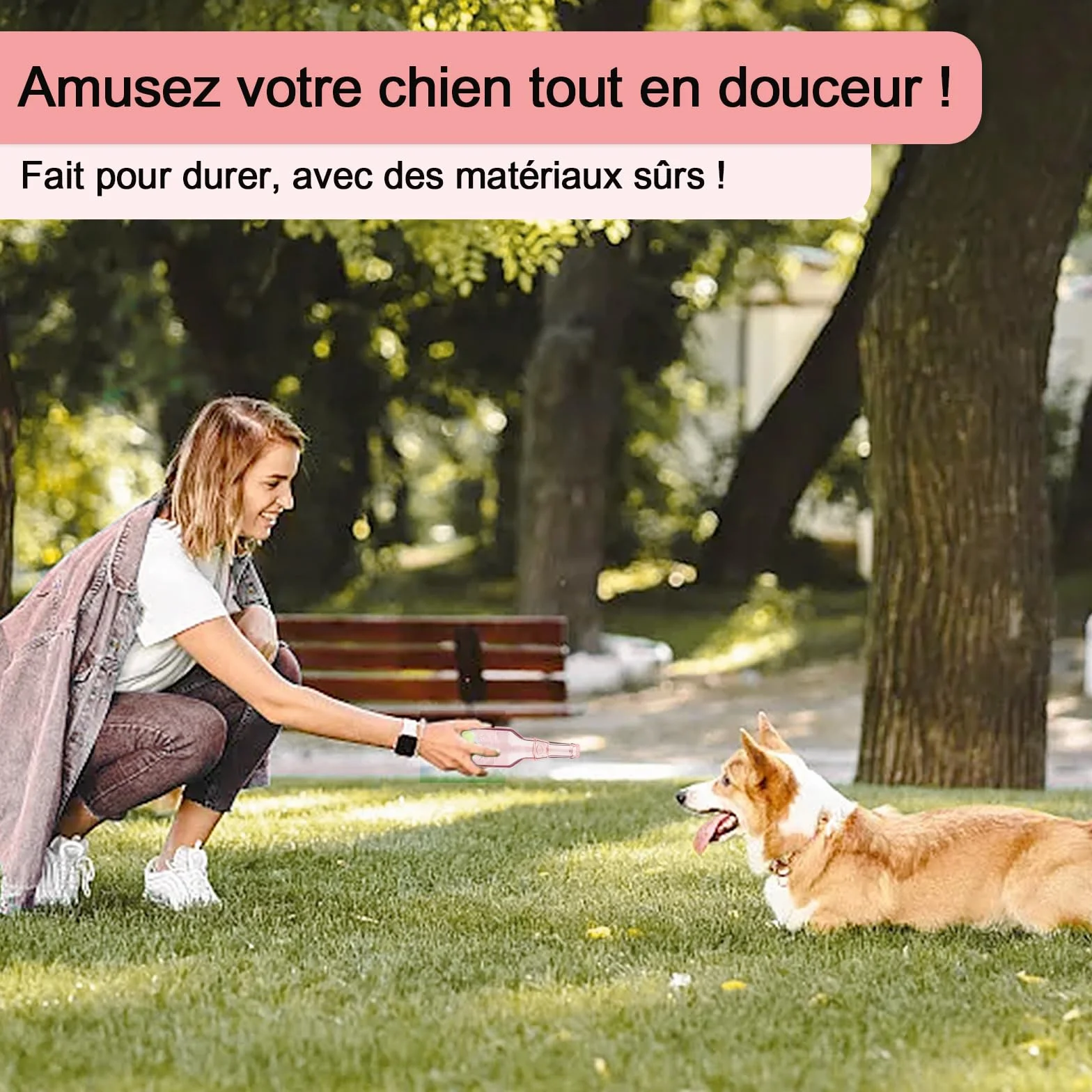 Jouet chien caoutchouc bouteille couinement, jouet interactif résistant morsure chiots petits moyens chiens rose