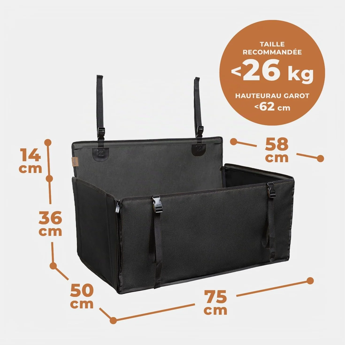 Siège Auto Chien Extra Stable et Waterproof – Siège de Voiture Renforcé avec 4 Sangles de Fixation – Jusqu’à 26 kg pour Chiens de Grande Taille