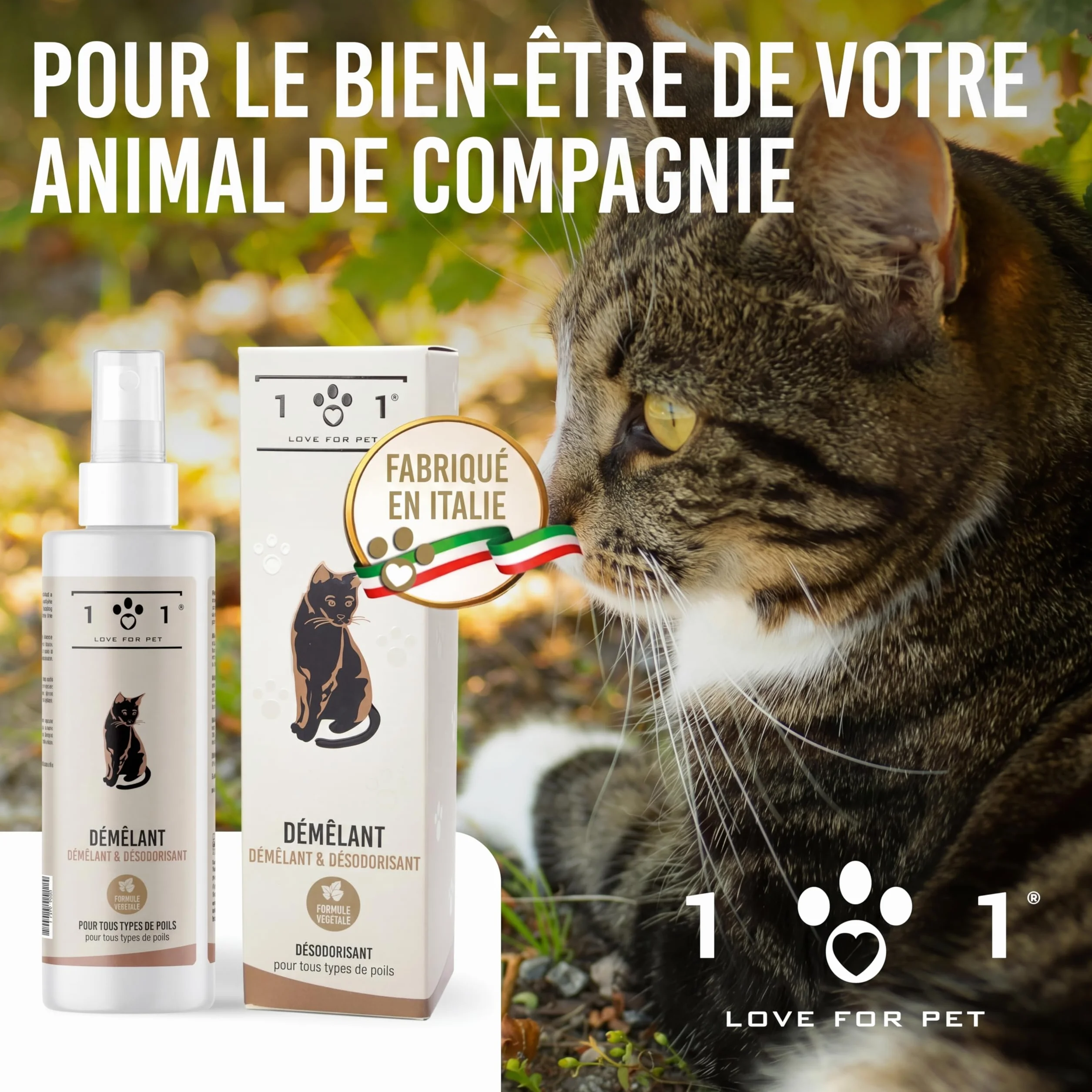 Linea 101 Démêlant Chat Poils Longs 250 ML Spray Soin Vegan sans Rinçage