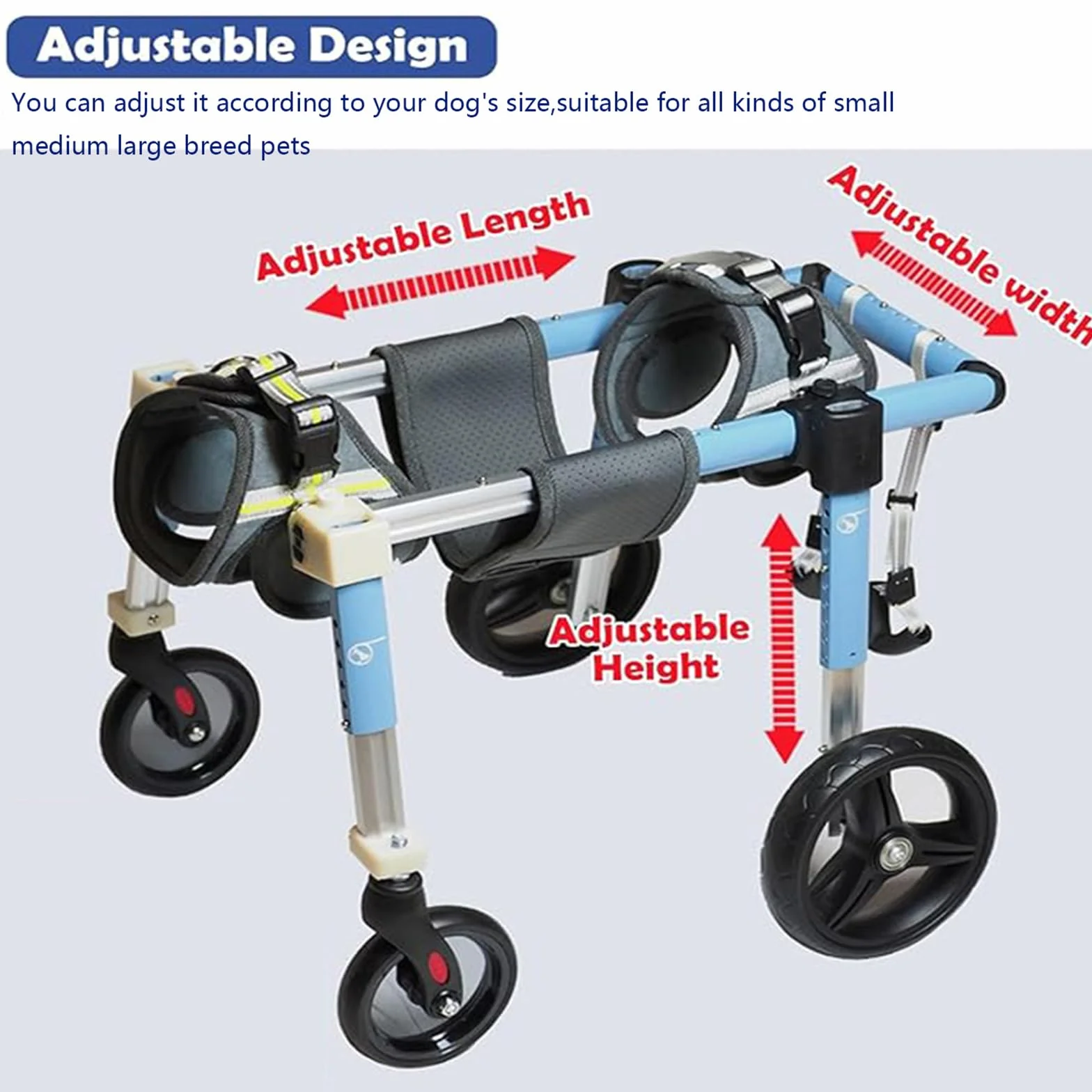 Fauteuil Roulant Pour Chien 4 Roues Attelle Marcheur Handicapé Aide Marche Animaux XL Bleu