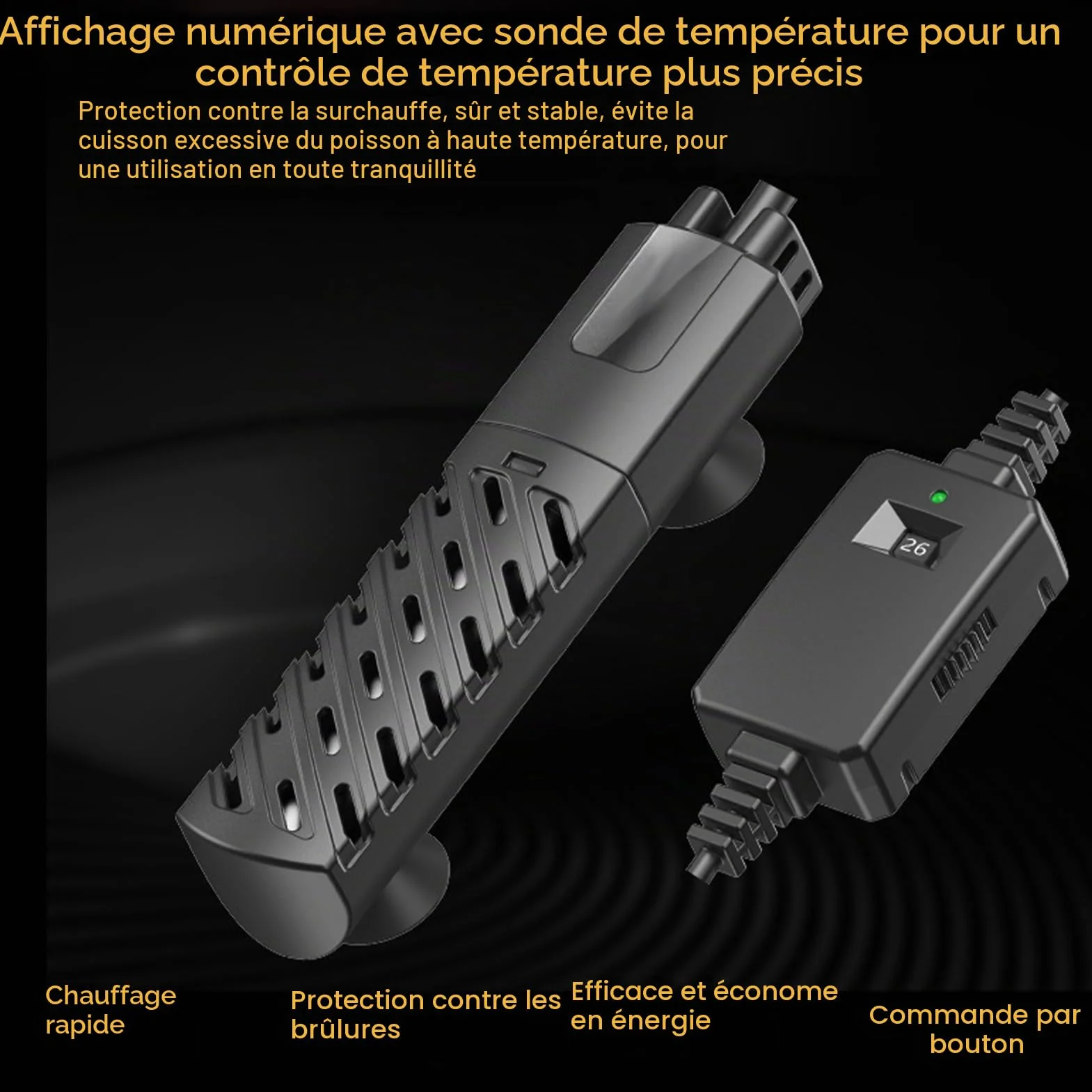 GERUI Mini Chauffage d'aquarium 15L, 100-240 V, 50/60 Hz, Plage de contrôle de la température : 20 °C à 34 °C, utilisé pour Aquarium et Aquarium PTC Isolation Thermique constante Automatique Fine