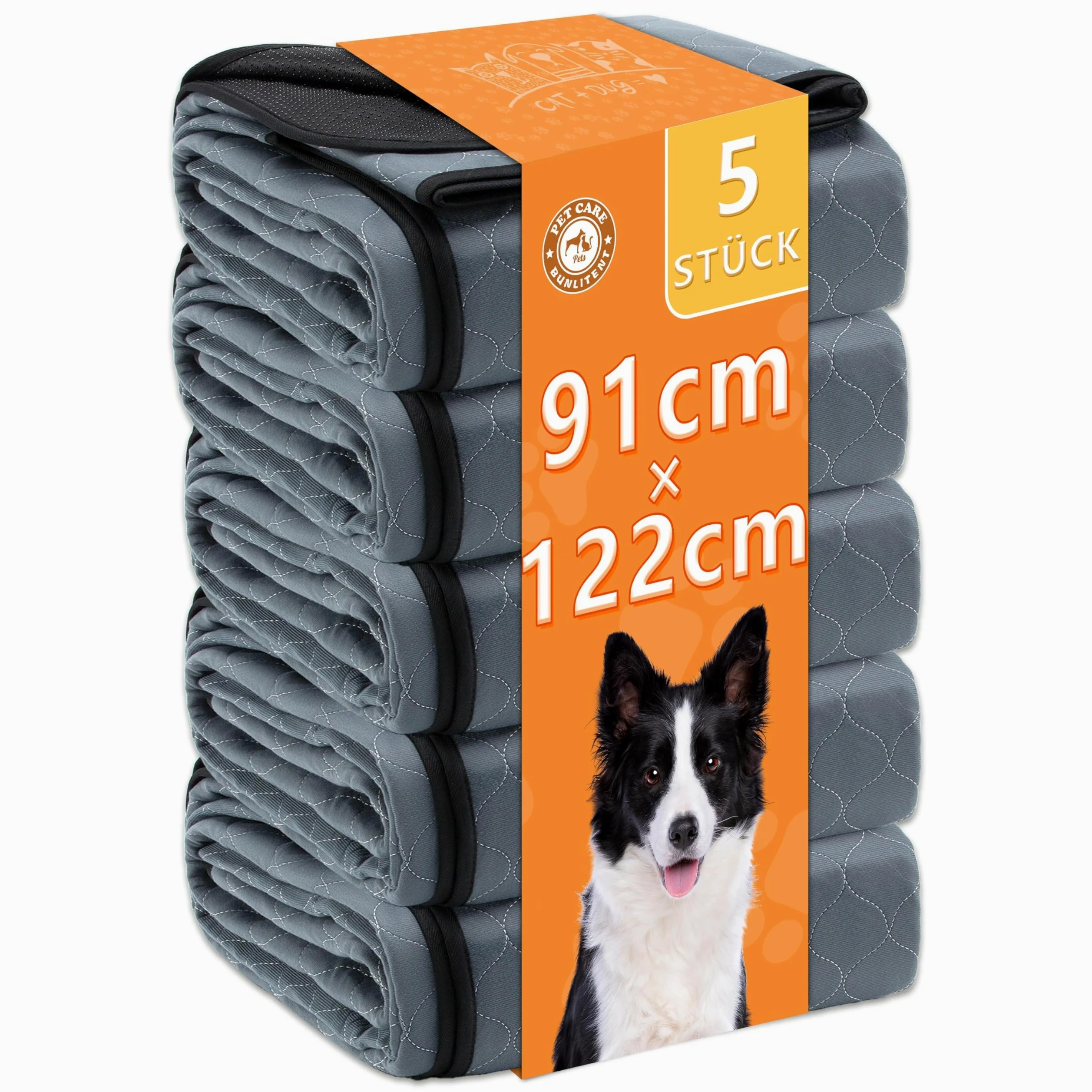 Bunlitent Lot de 5 tapis réutilisables pour chien (91 x 122 cm) – Tapis d'urine pour animaux de compagnie lavables, absorption rapide, imperméables pour chiots et chiens incontinents