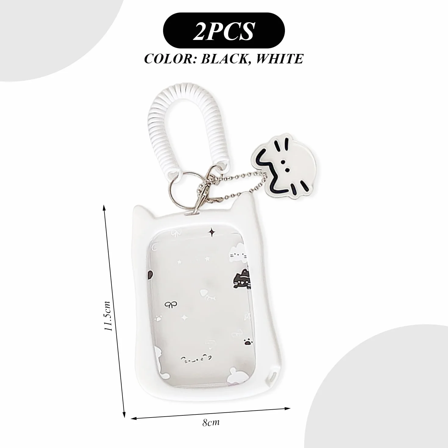 2 Étuis De Protection en Forme De Chat Mignon, 2 Étiquettes De Chaton, Ensembles De Cartes D'Identité, Ensembles De Cartes Photo, des Cartes De Nourriture Et des Cartes De Bus (Noir + Blanc).