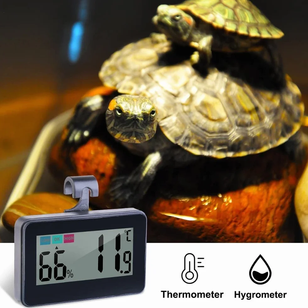 DONGKER Thermomètre Hygromètre Numérique pour Reptiles,Thermomètre D'aquarium avec Ventouse pour Réservoirs de Reptiles,Vivariums,Couveuses,Incubateurs