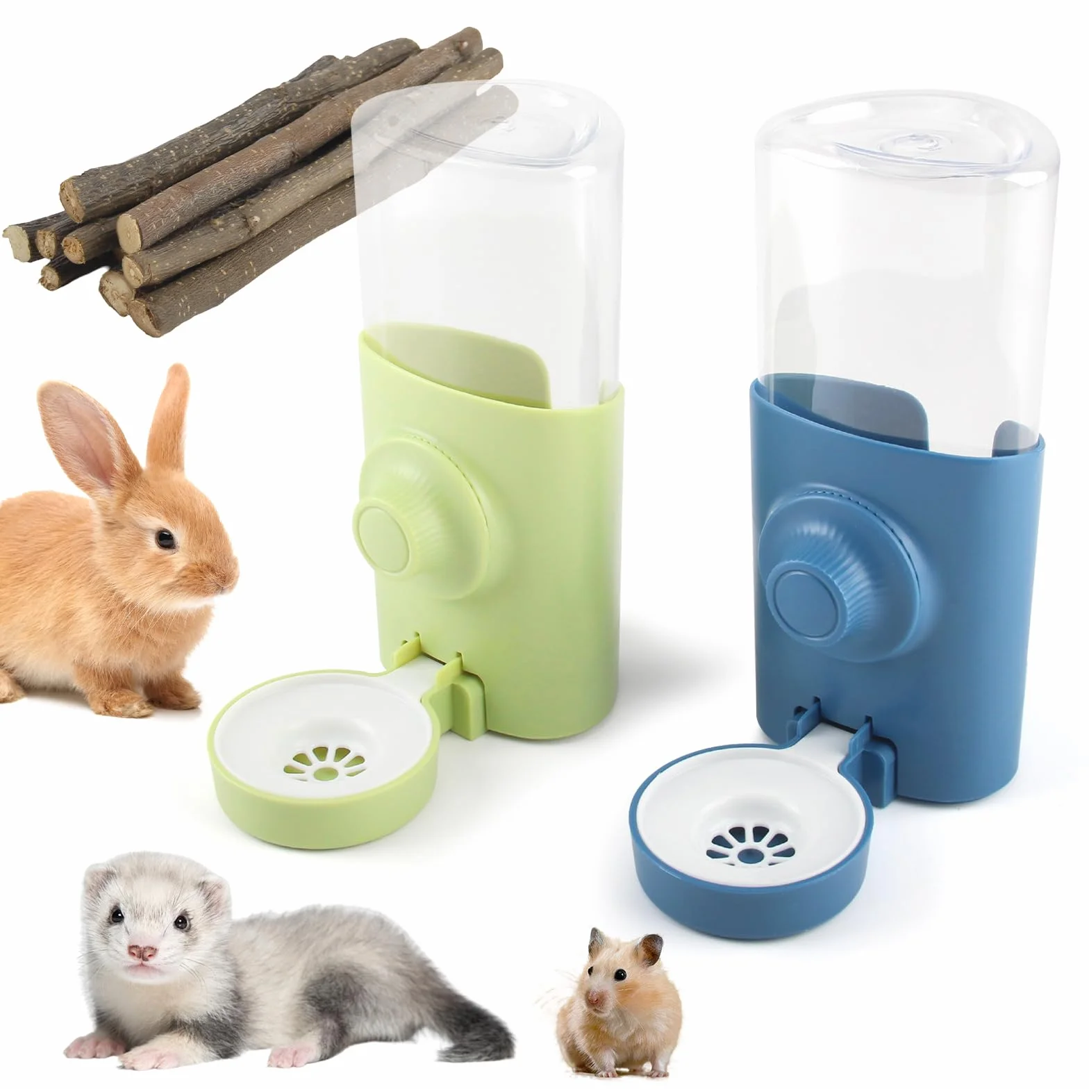 Vaskula 2 Pièces Distributeur Eau Lapin 600ml Biberon Suspendue Remplissage Automatique