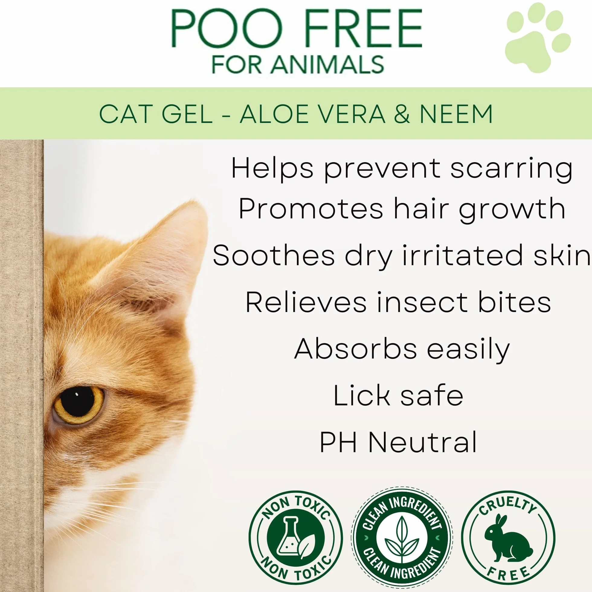 Gel Apaisant Félin Neem & Aloe Vera 99% d'Origine Naturelle Sans Parfum 100g