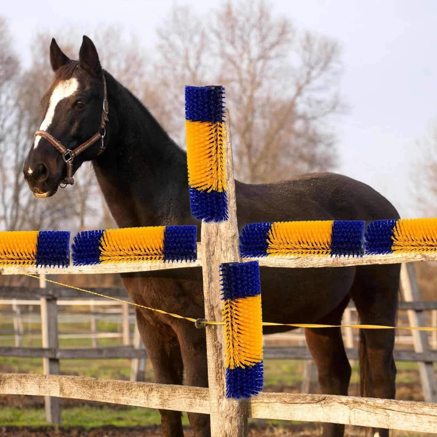Brosse à gratter semi-circulaire Equine Scratcher pour bovins moutons chevaux cochons nylon 17,4 x 7,87 pouces