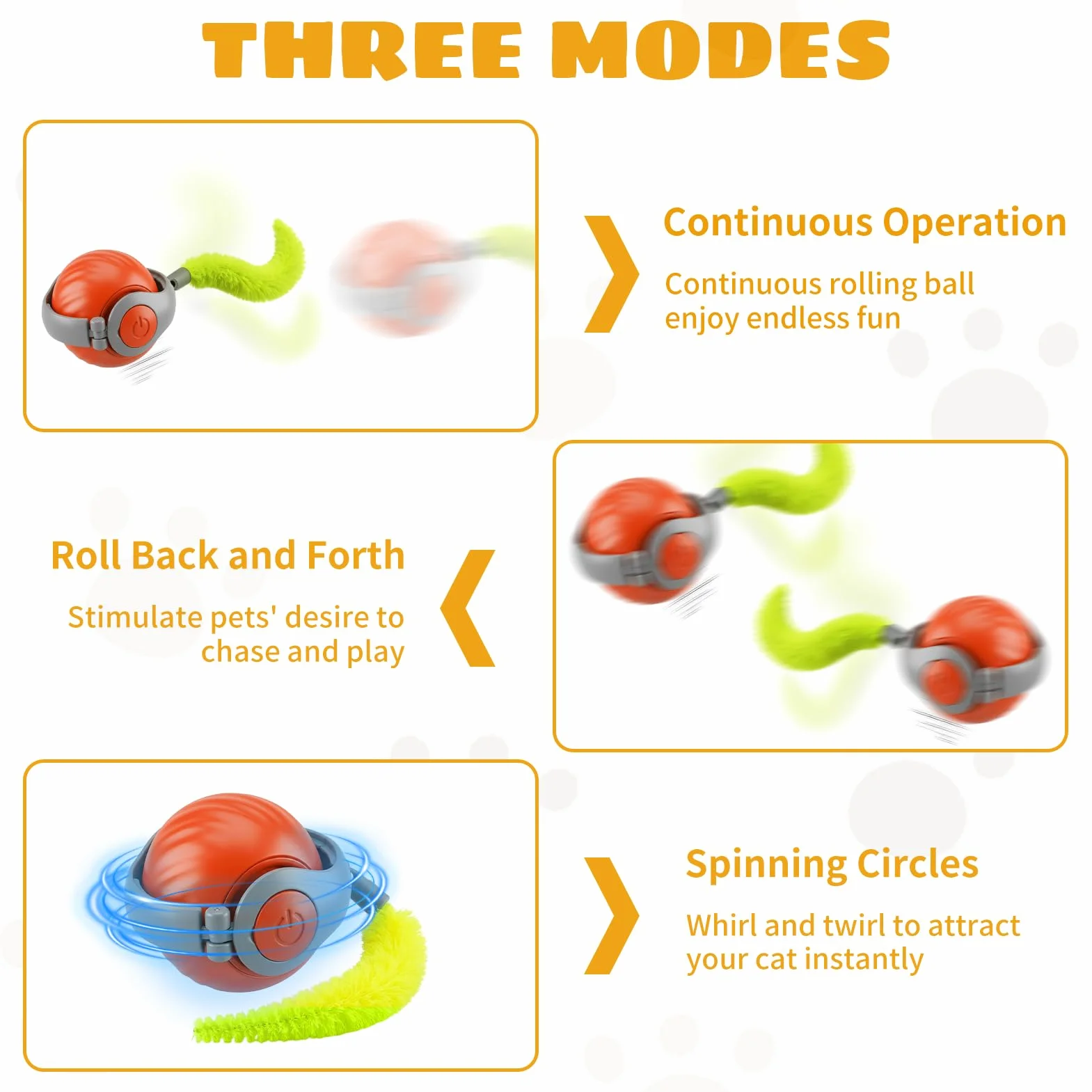 Jouet Chat Interactif Balle Interactive Automatique avec Queue Peluche, Jouet Chat Intérieur Rechargeable Orange