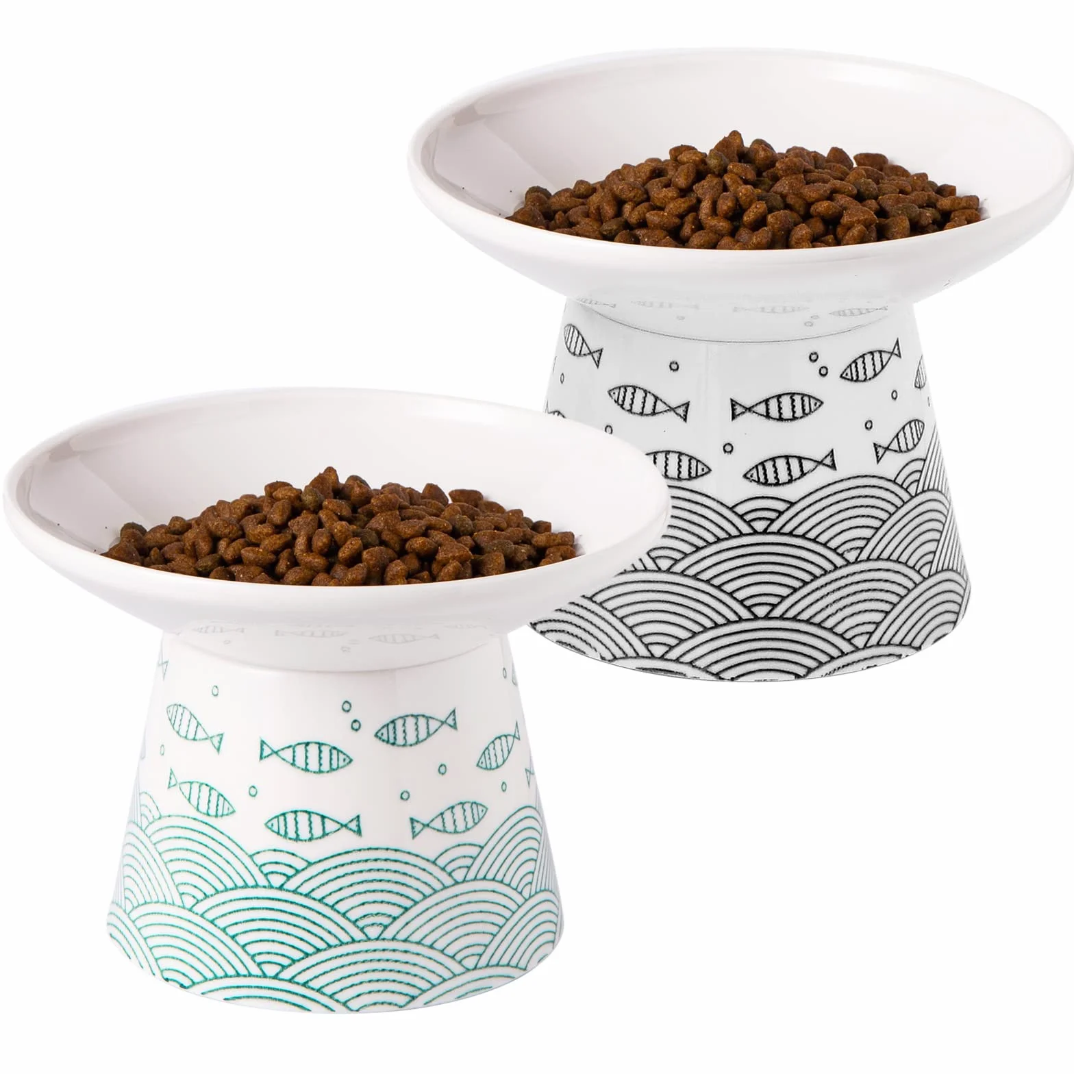 Lot de 2 gamelles surélevées en céramique extra larges de 16,7 cm pour chat âgés, grands chats et petits chiens, design surélevé pour animaux de compagnie facile à manger, protège la colonne